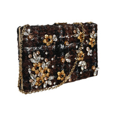 Luxour, Dolce & Gabbana Multicolor Tweed Floral Clutch Evening Party Purse CrossBody Bag, 