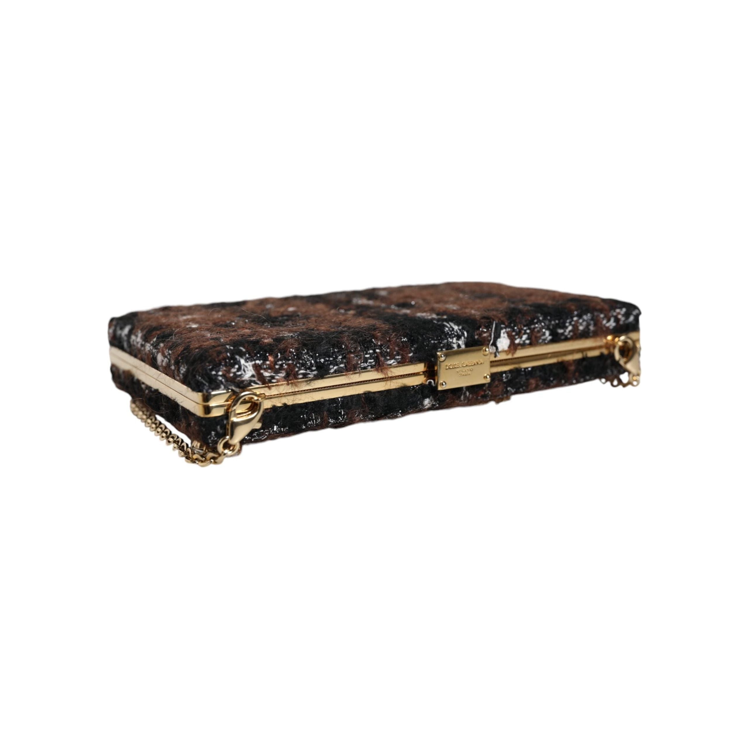 Luxour, Dolce & Gabbana Multicolor Tweed Floral Clutch Evening Party Purse CrossBody Bag, 