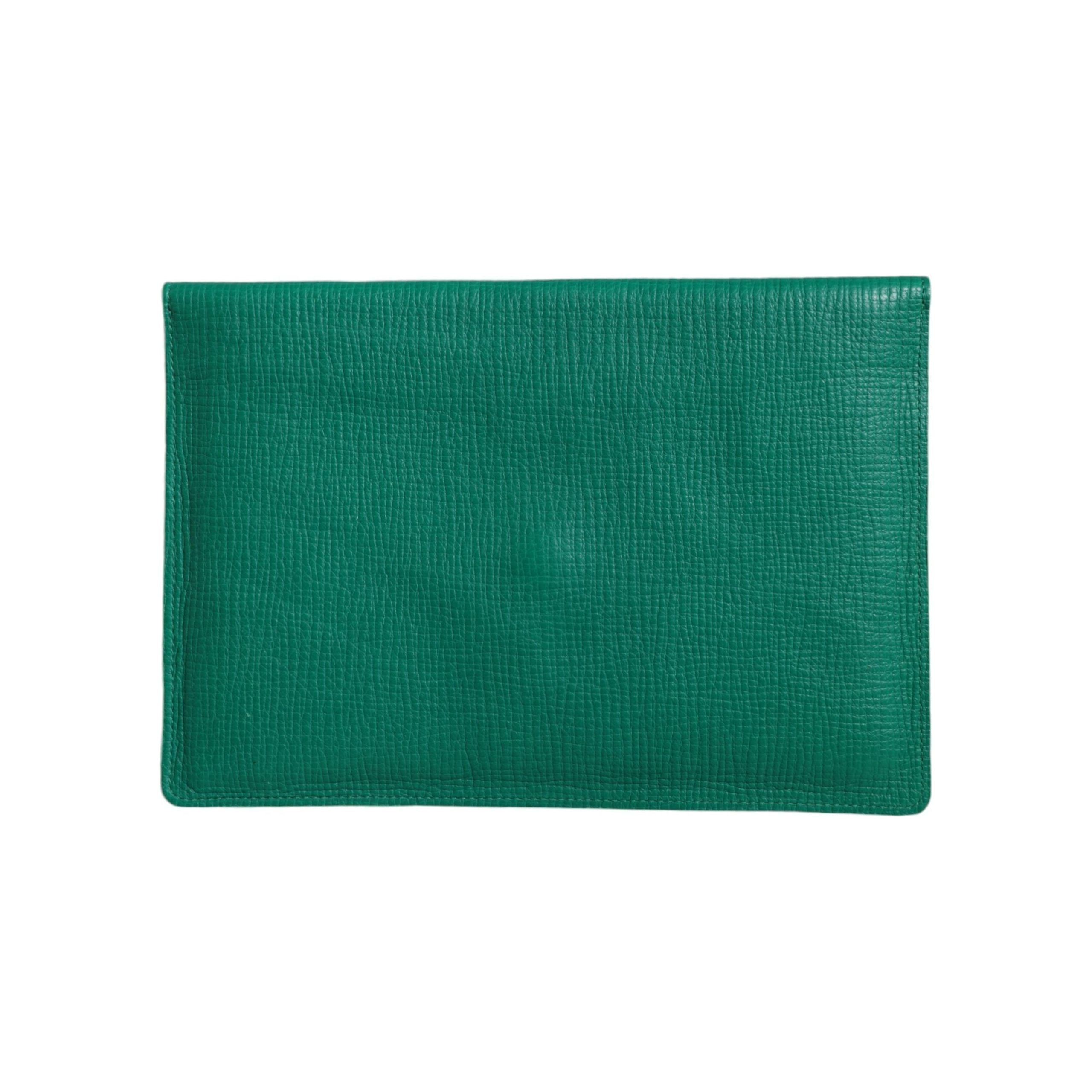 Luxour, Dolce & Gabbana Green Leather Handbag Clutch Mini Purse Pouch Tablet Case, 
