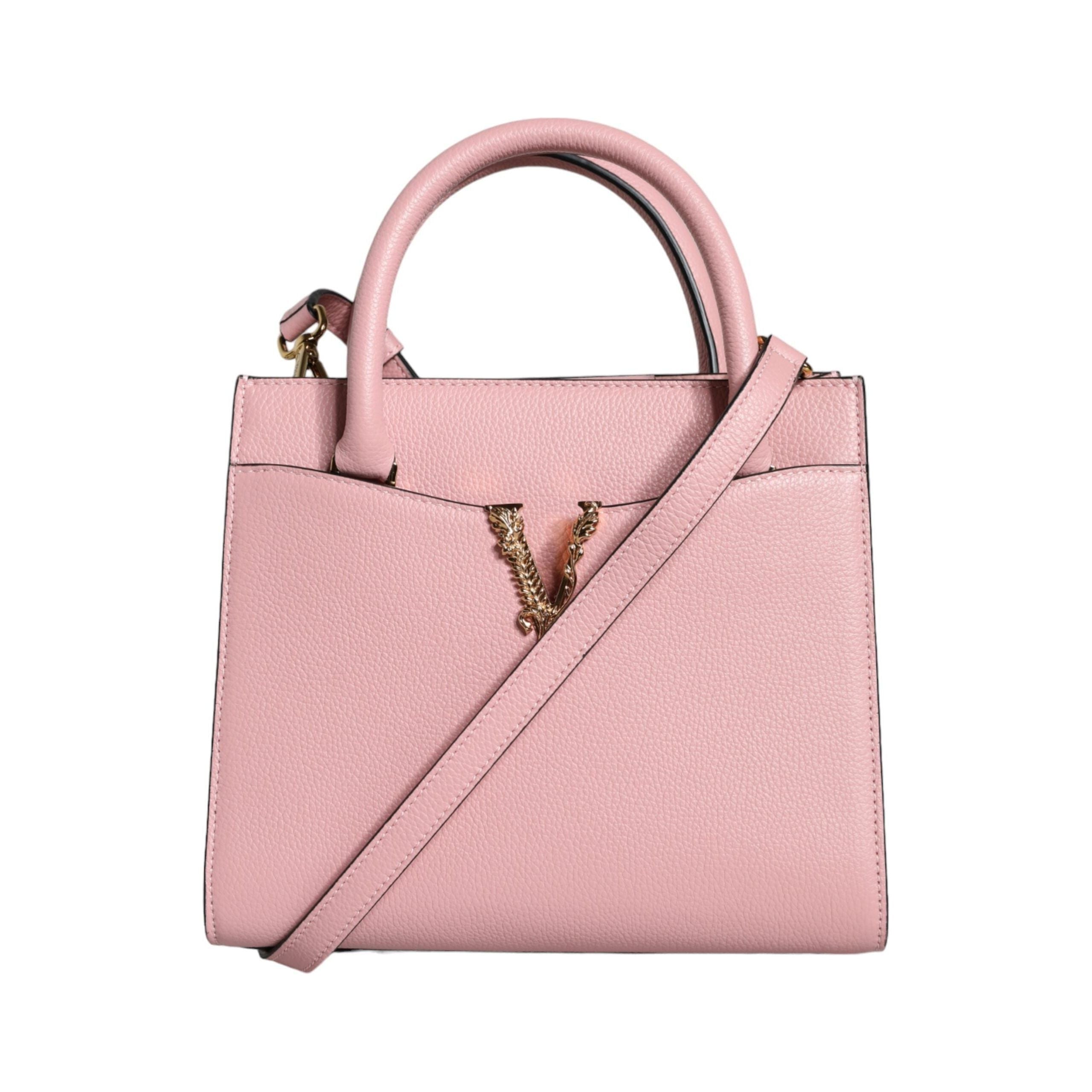 Luxour, Versace Pink Small Top Handle Grainy Calf Leather Crossbody Bag, 