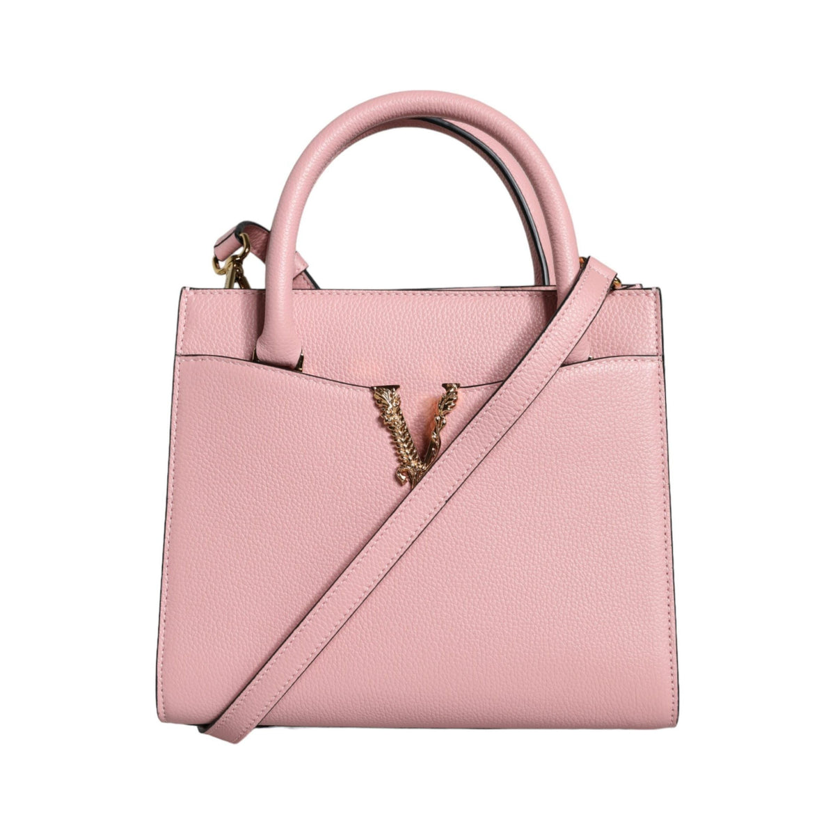 Luxour, Versace Pink Small Top Handle Grainy Calf Leather Crossbody Bag, 