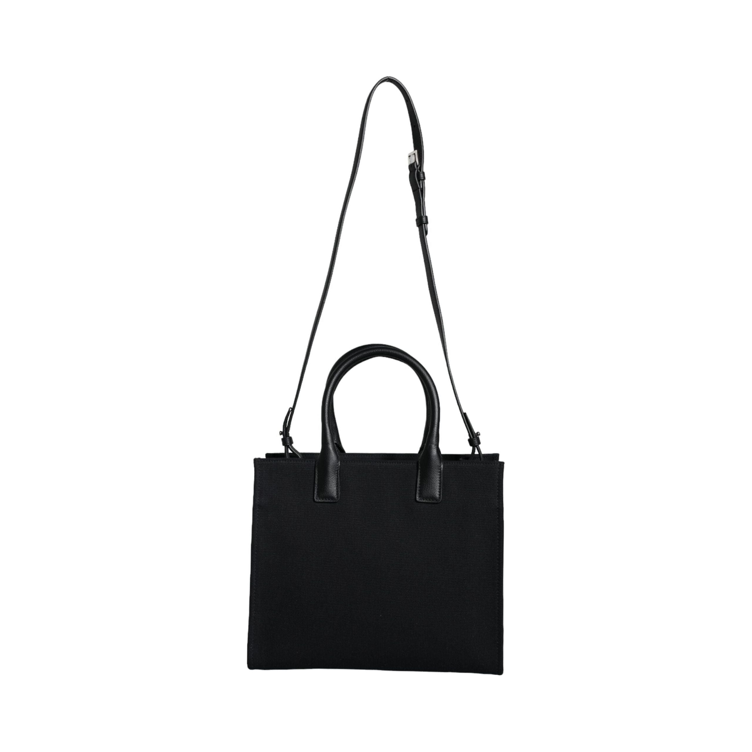 Luxour, Versace Black Top Handle Canvas Leather Logo Crossbody Tote Bag, 