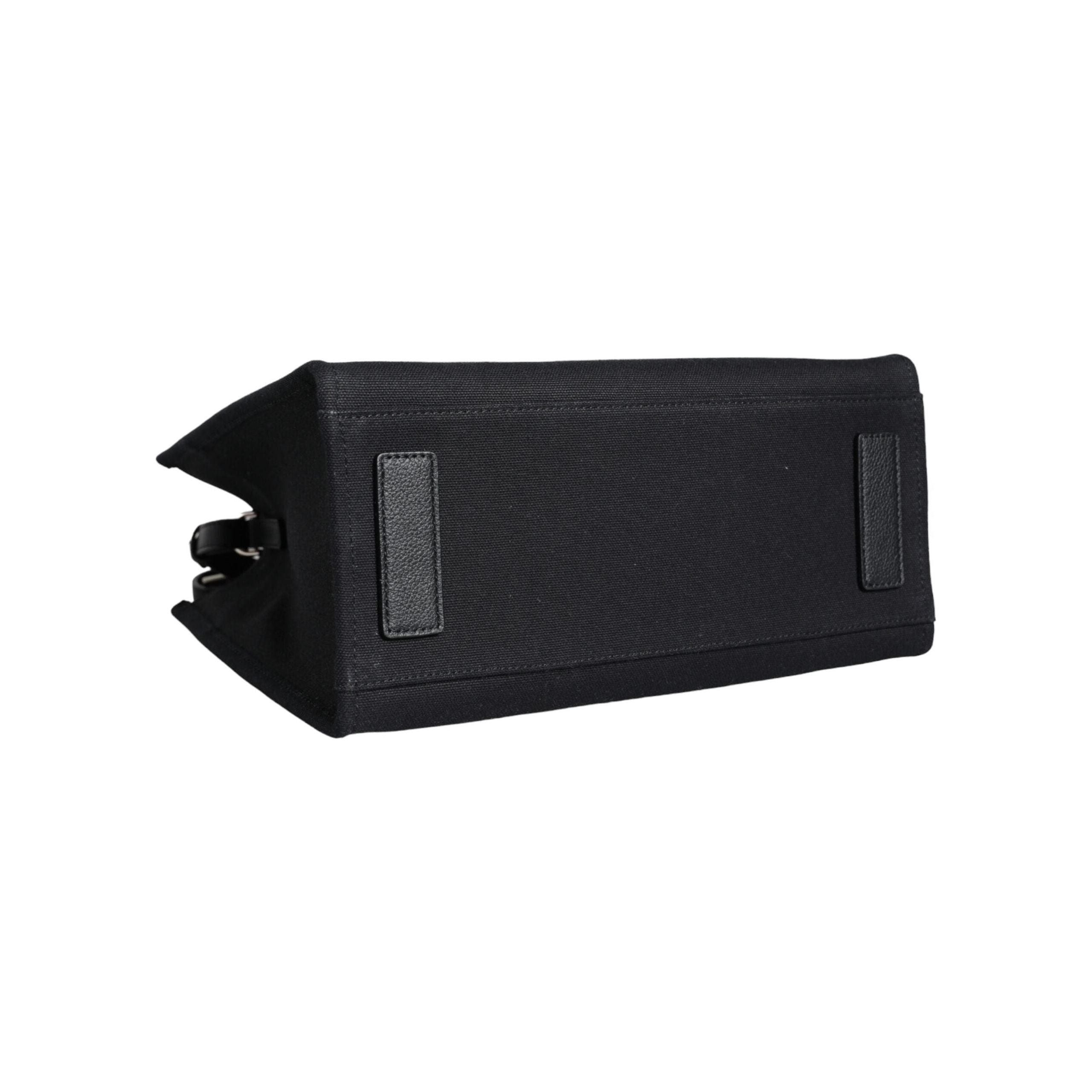 Luxour, Versace Black Top Handle Canvas Leather Logo Crossbody Tote Bag, 