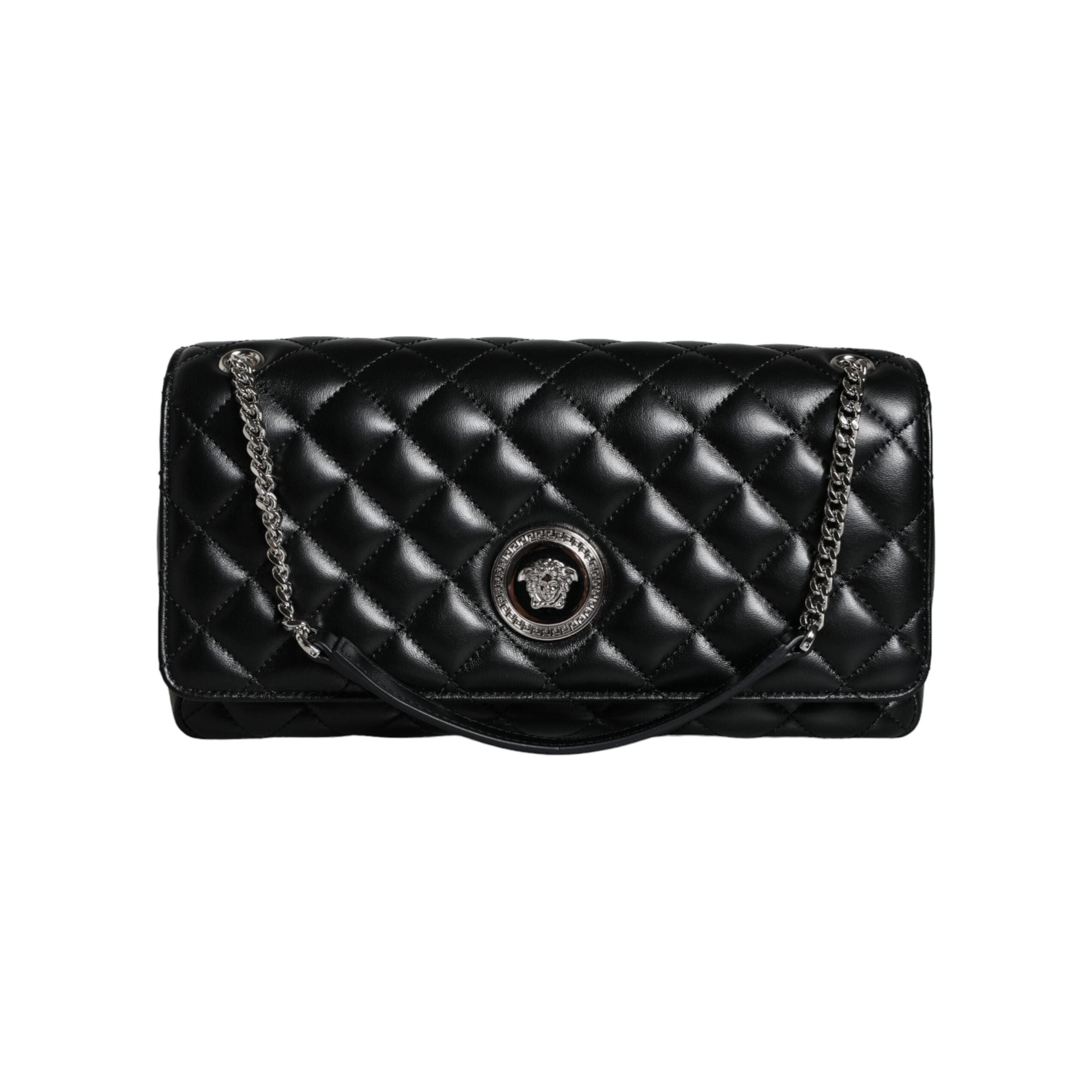 Luxour, Versace Black Quilted Lambskin Leather Crossbody Shoulder Bag, 