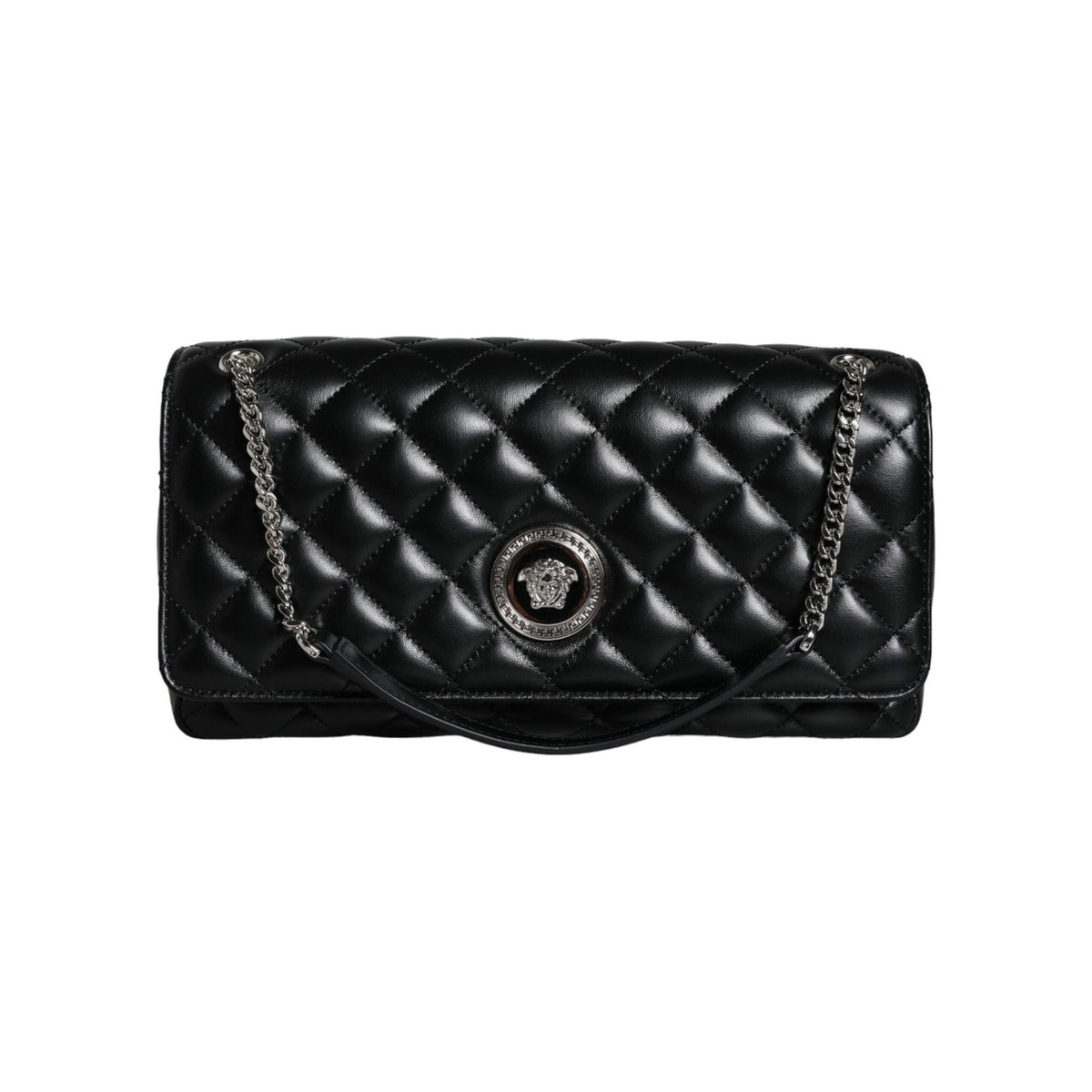Luxour, Versace Black Quilted Lambskin Leather Crossbody Shoulder Bag, 