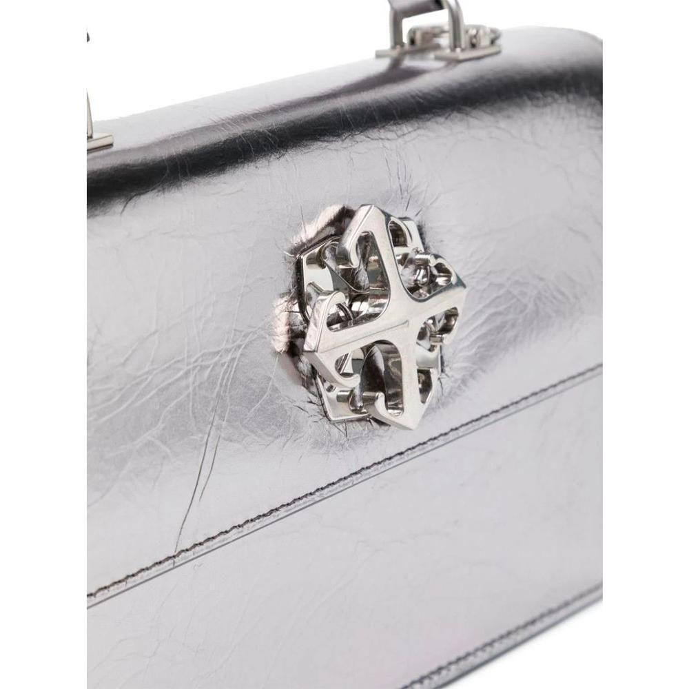 Luxour, Off-White Gray Leather Crossbody Bag, 