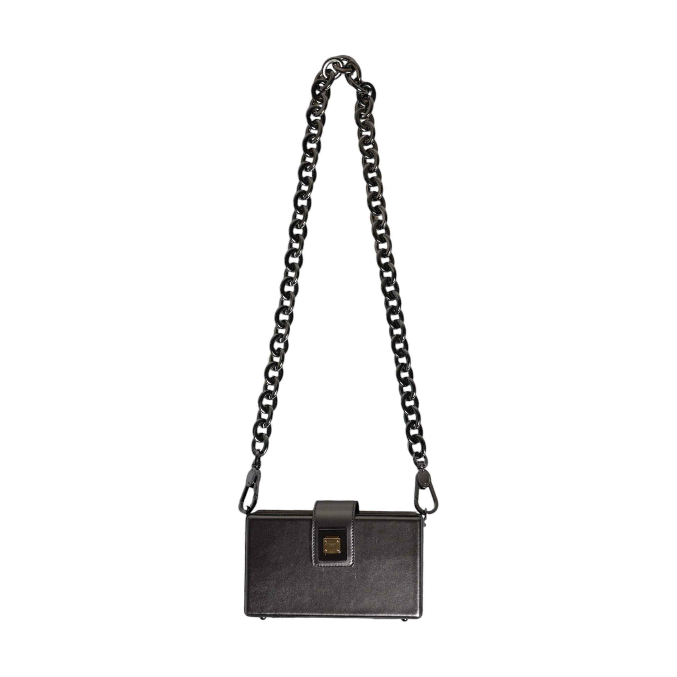 Luxour, Dolce & Gabbana Metallic Gray DG BOX Leather Shoulder Chain Strap Bag, 