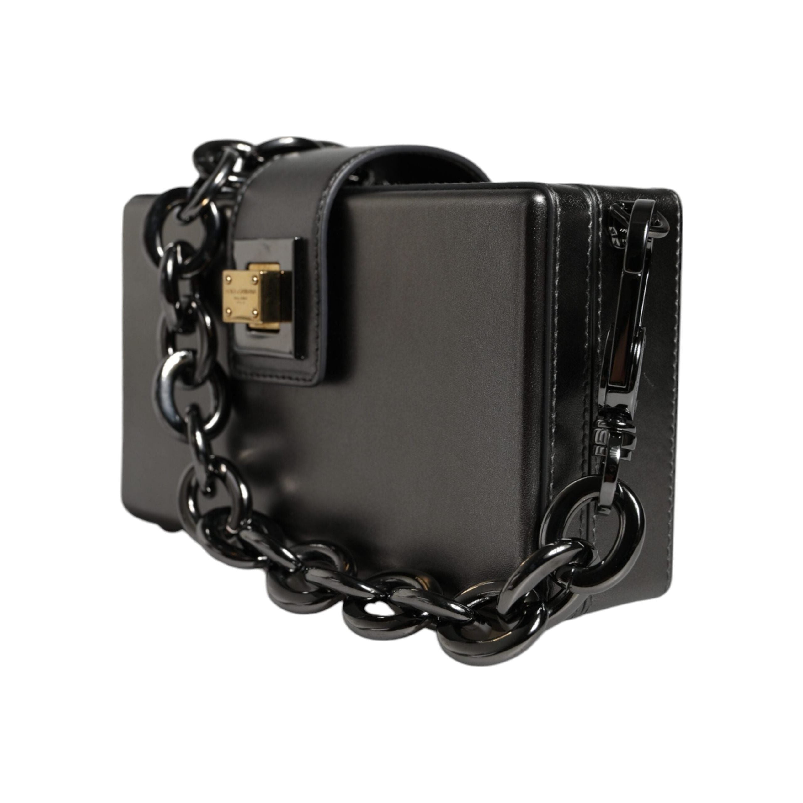 Luxour, Dolce & Gabbana Metallic Gray DG BOX Leather Shoulder Chain Strap Bag, 