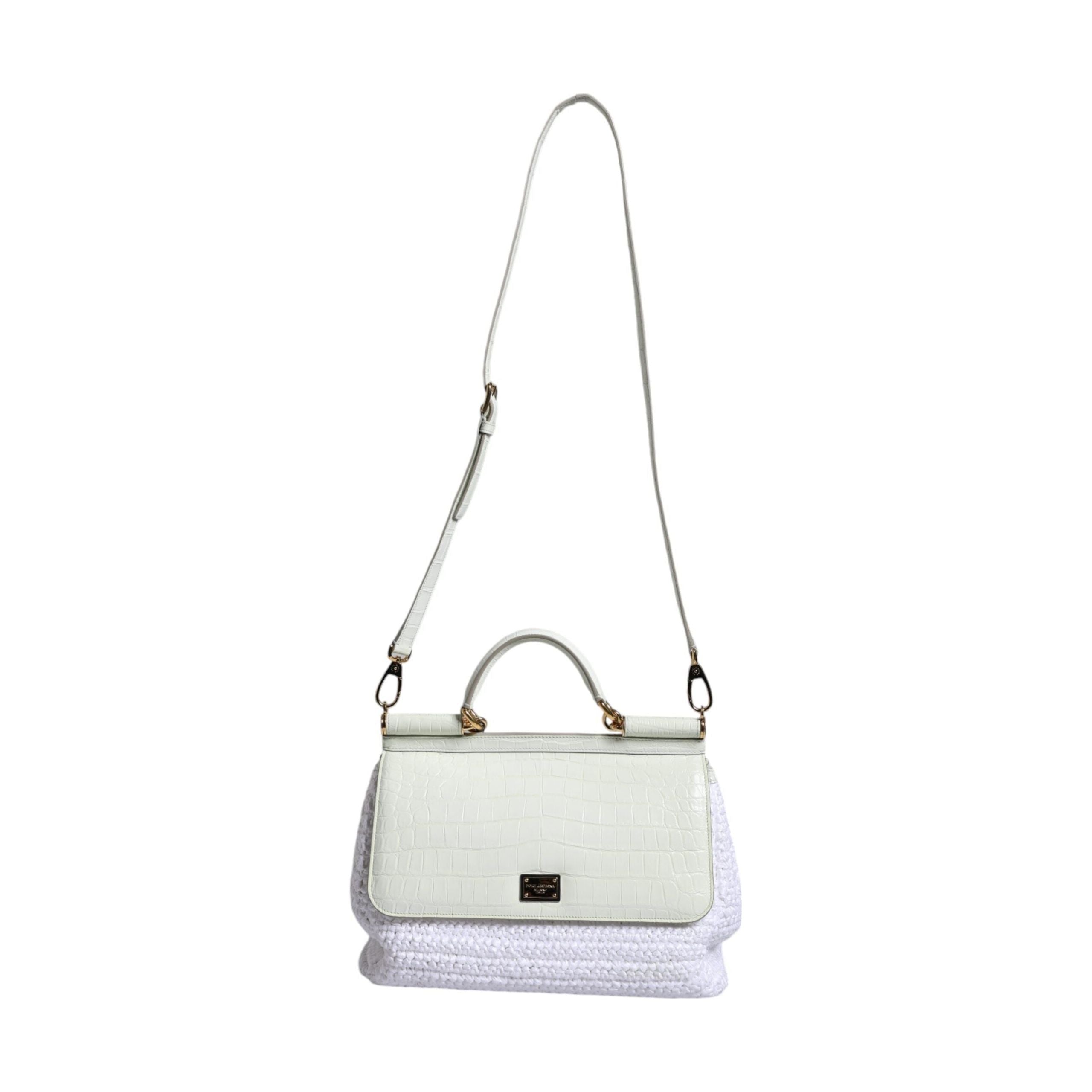 Luxour, Dolce & Gabbana White Rafia Leather SICILY Crossbody Bag, 