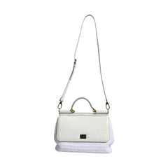Luxour, Dolce & Gabbana White Rafia Leather SICILY Crossbody Bag, 