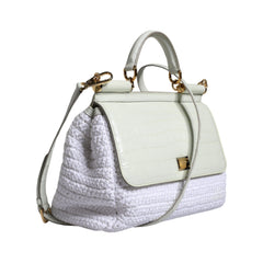 Luxour, Dolce & Gabbana White Rafia Leather SICILY Crossbody Bag, 