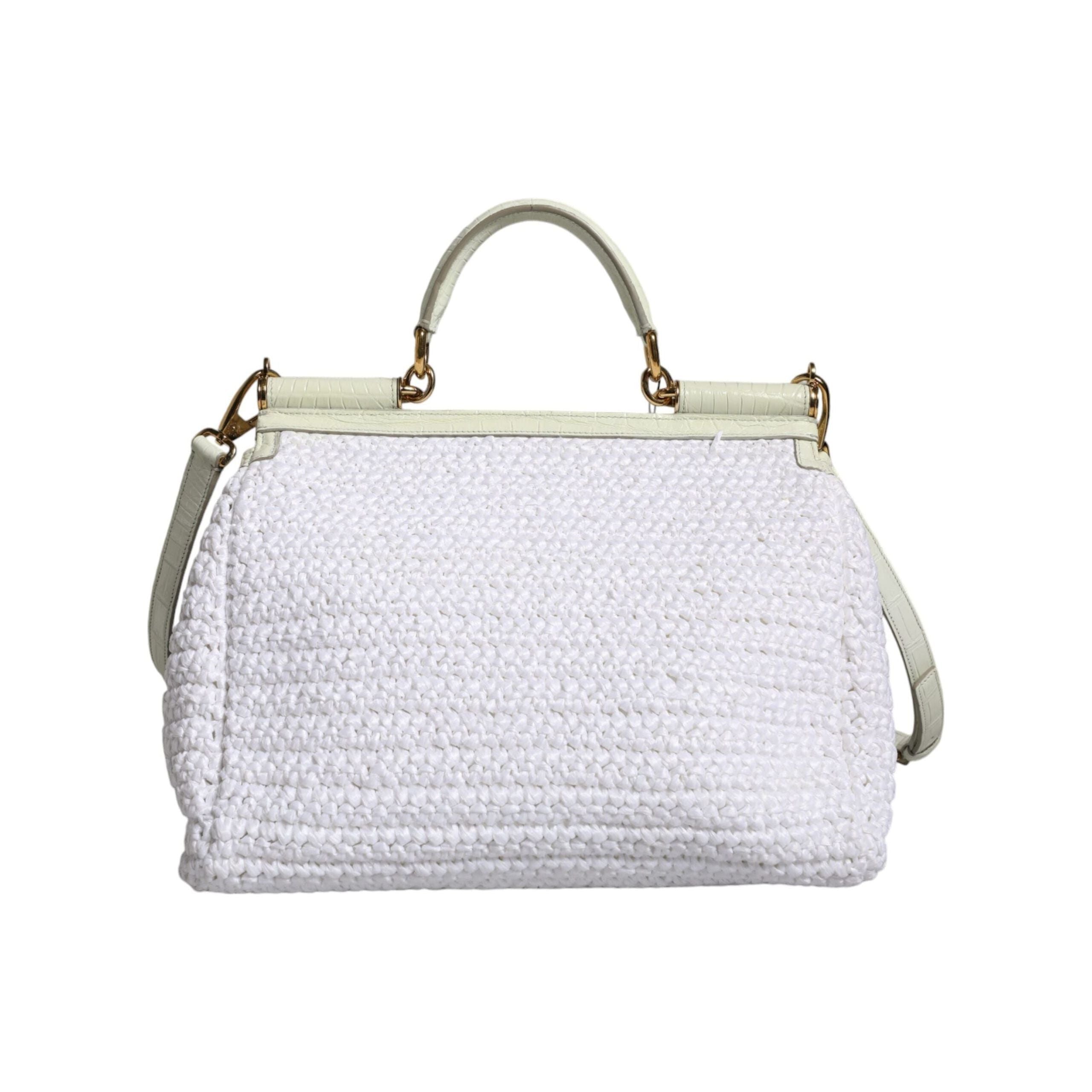 Luxour, Dolce & Gabbana White Rafia Leather SICILY Crossbody Bag, 