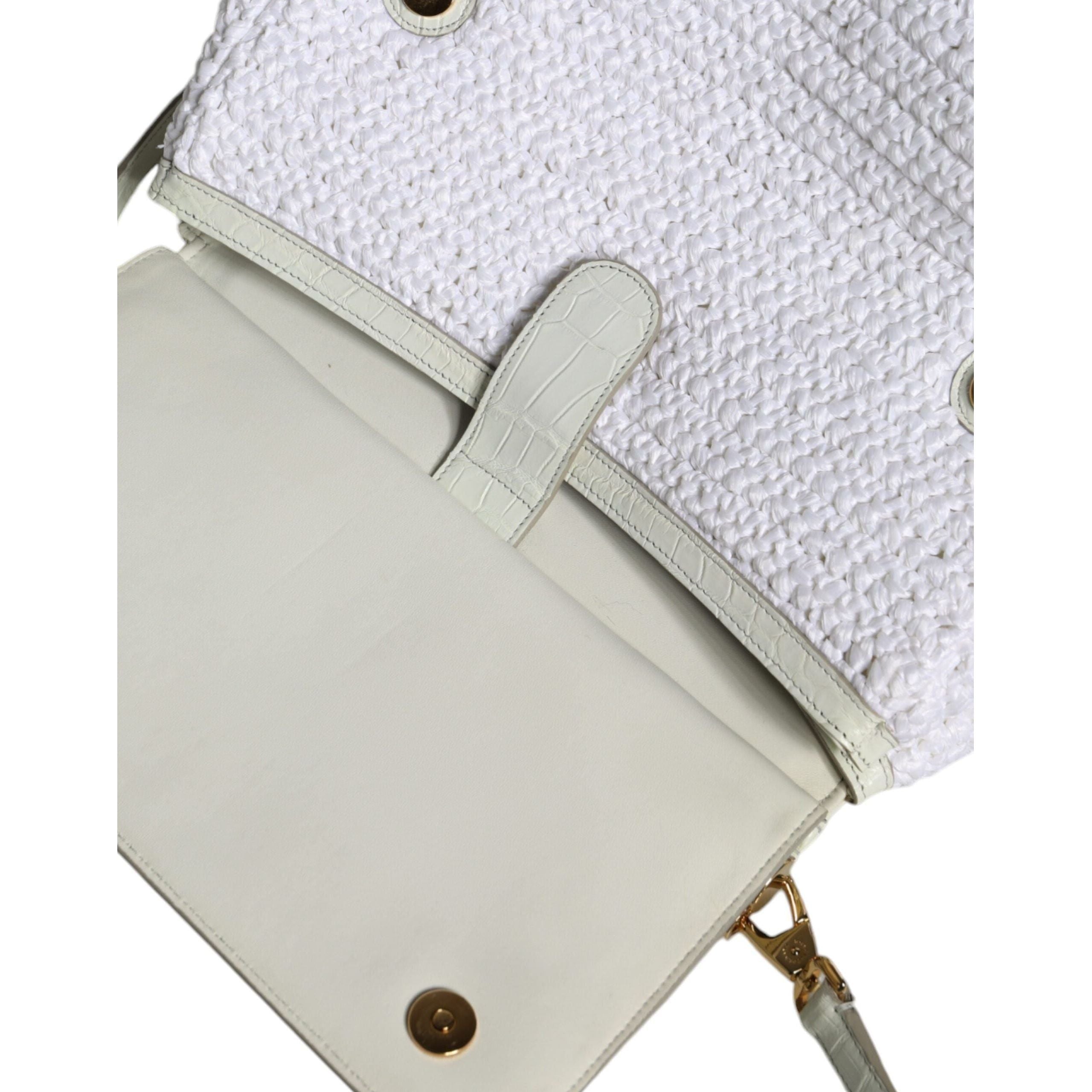 Luxour, Dolce & Gabbana White Rafia Leather SICILY Crossbody Bag, 