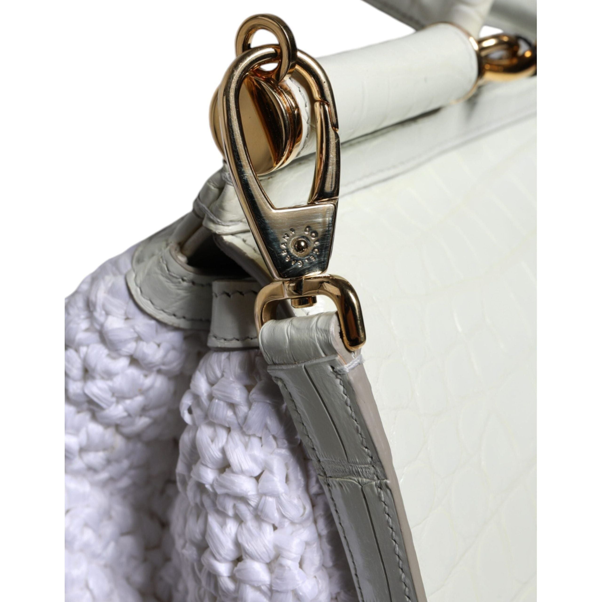 Luxour, Dolce & Gabbana White Rafia Leather SICILY Crossbody Bag, 