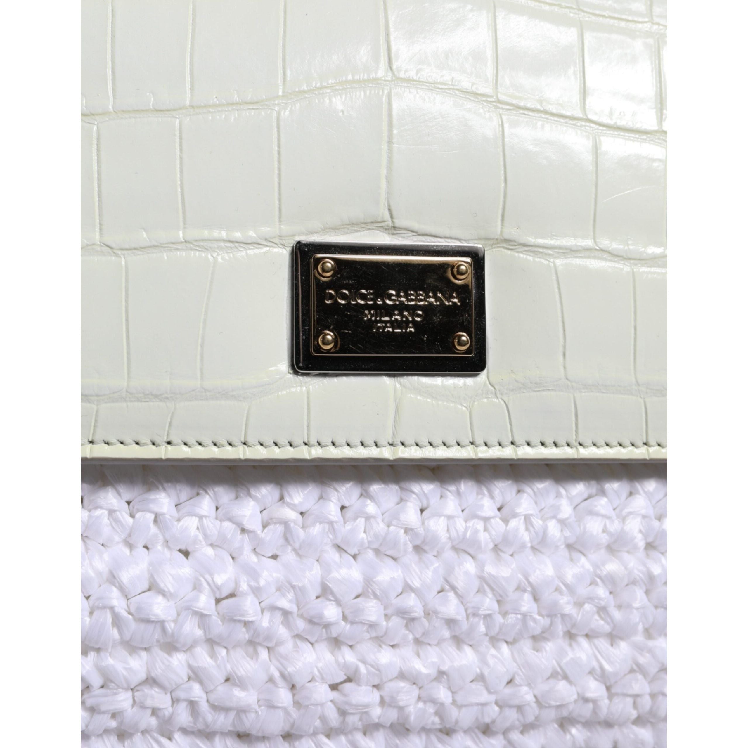 Luxour, Dolce & Gabbana White Rafia Leather SICILY Crossbody Bag, 