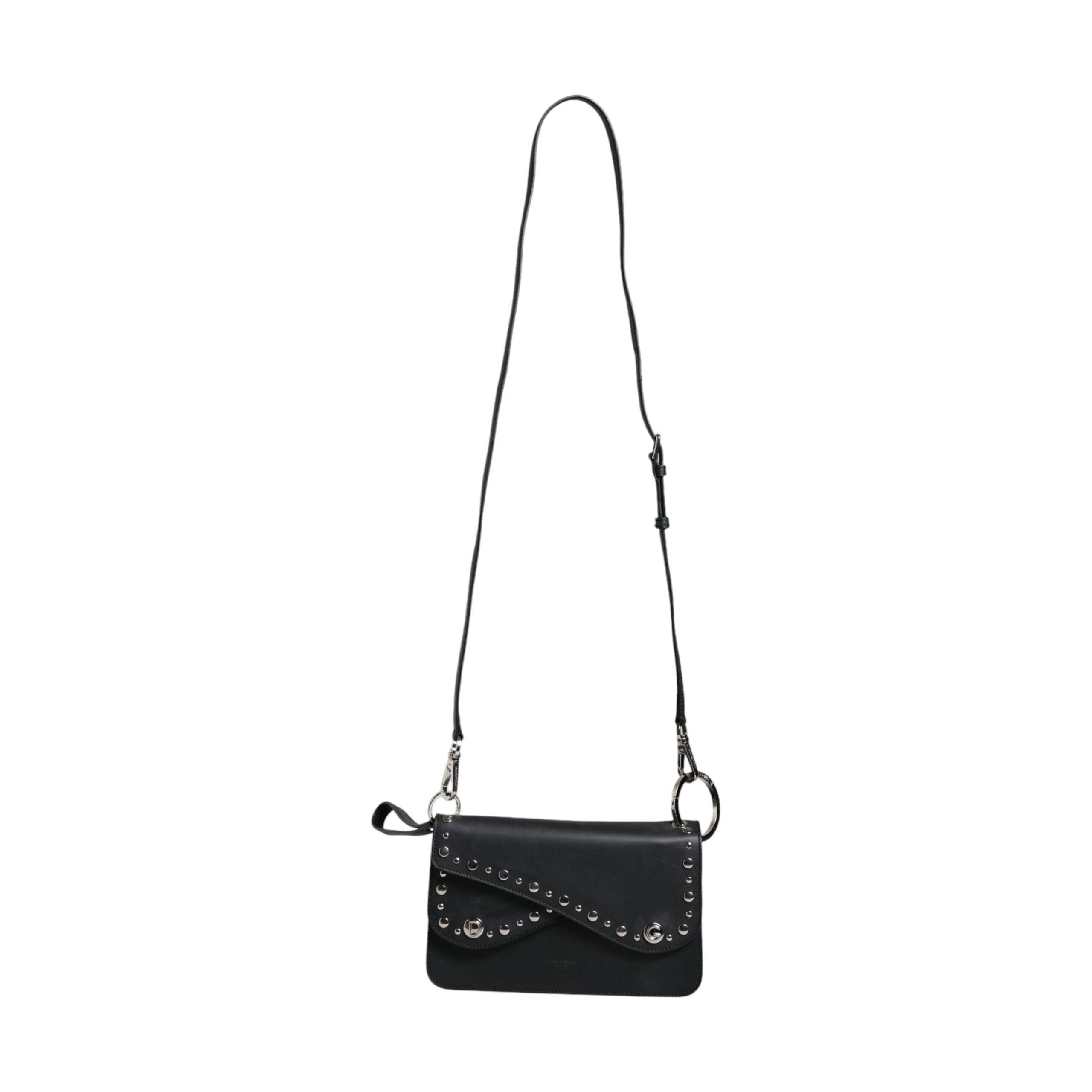 Luxour, Dolce & Gabbana Black Small Leather Studded Shoulder Crossbody Bag, 