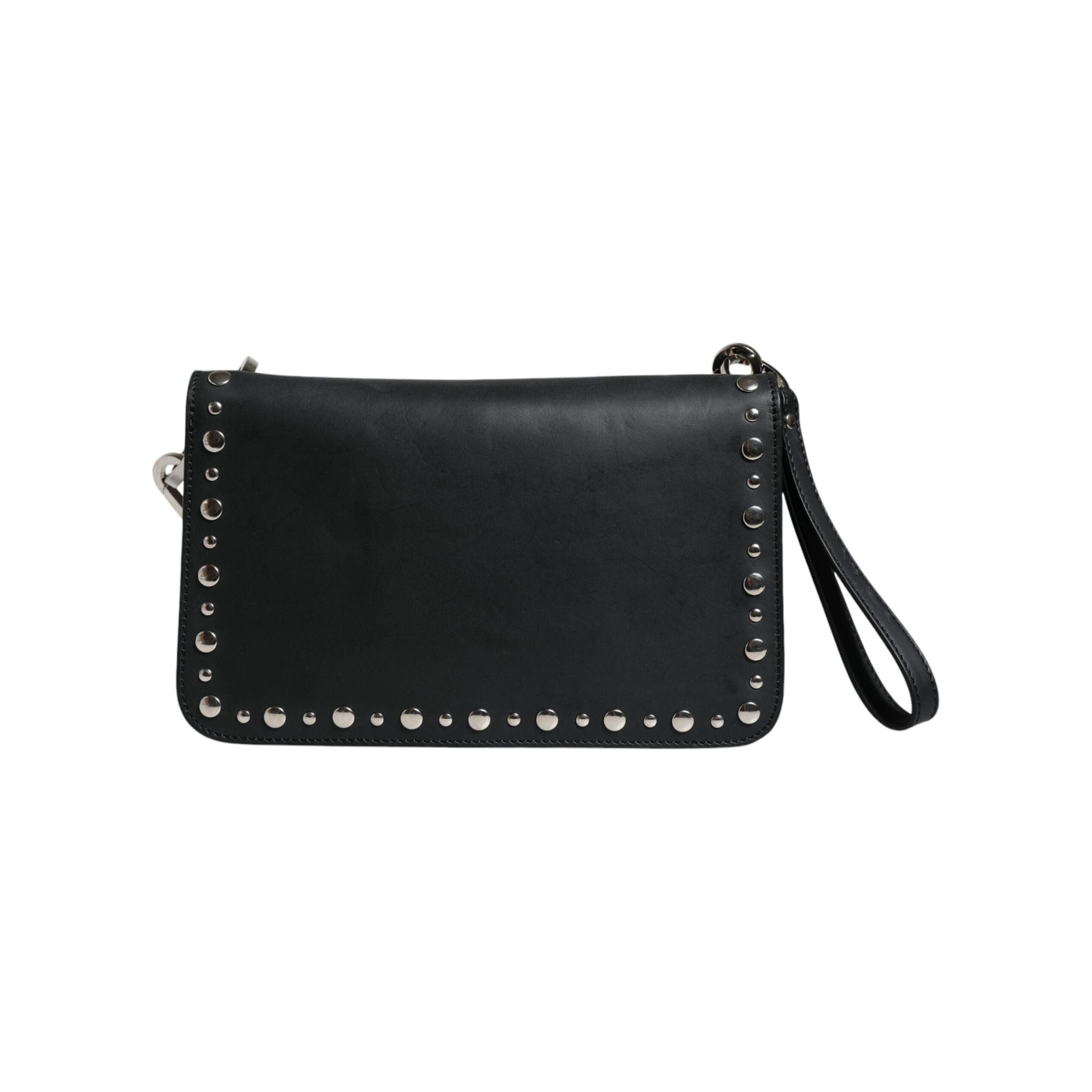 Luxour, Dolce & Gabbana Black Small Leather Studded Shoulder Crossbody Bag, 