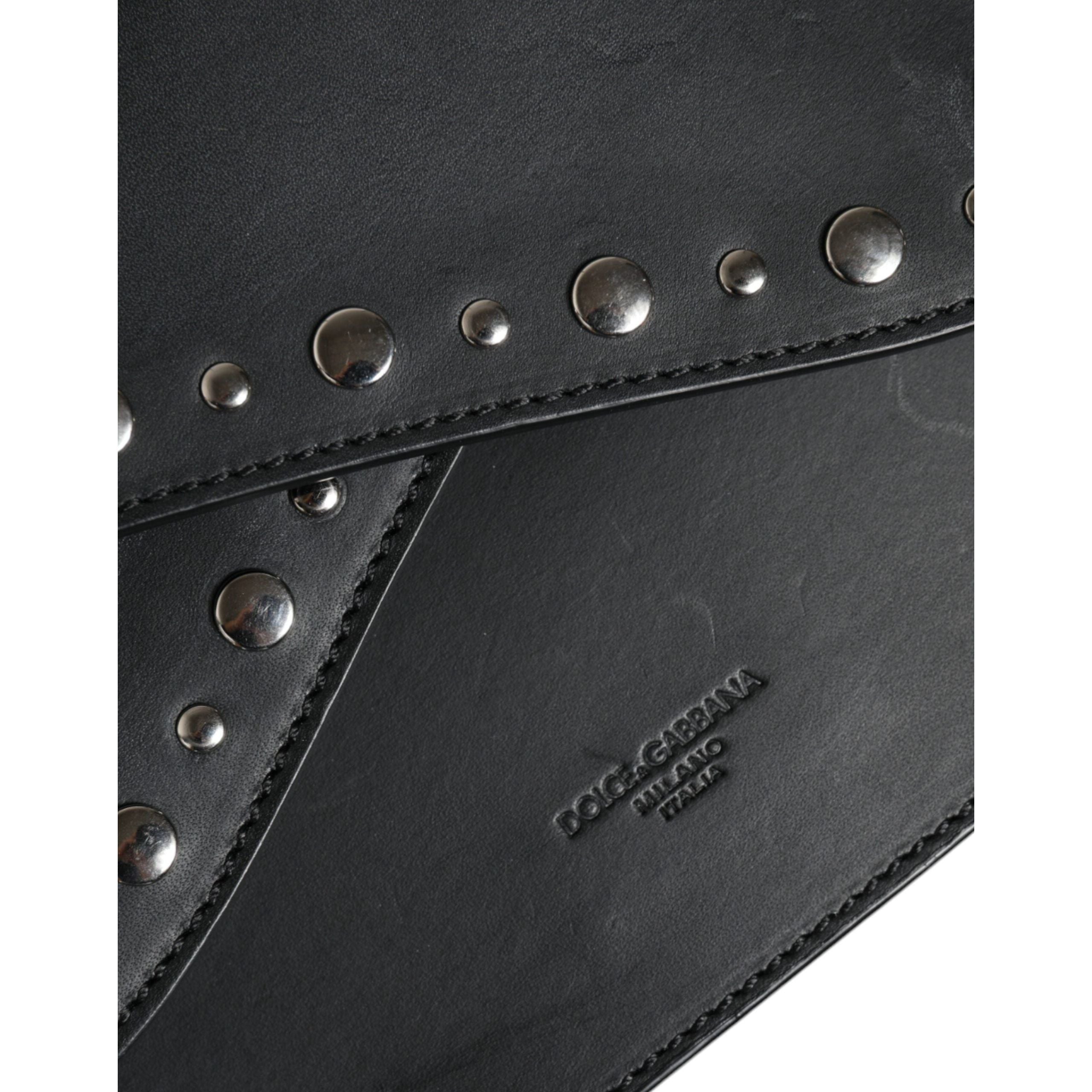 Luxour, Dolce & Gabbana Black Small Leather Studded Shoulder Crossbody Bag, 