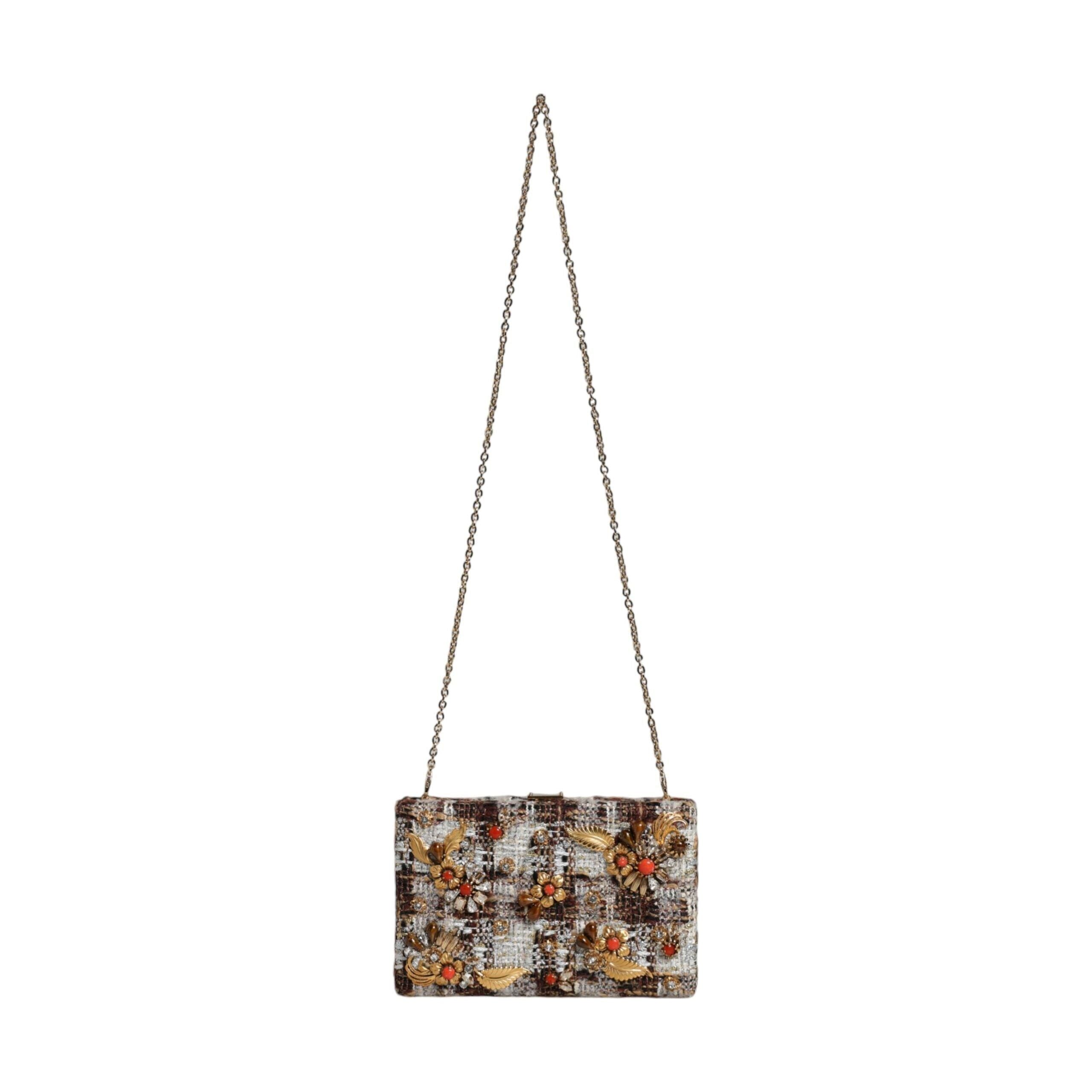 Luxour, Dolce & Gabbana Multicolor Tweed Floral Clutch Crossbody Bag, 