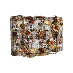 Luxour, Dolce & Gabbana Multicolor Tweed Floral Clutch Crossbody Bag, 