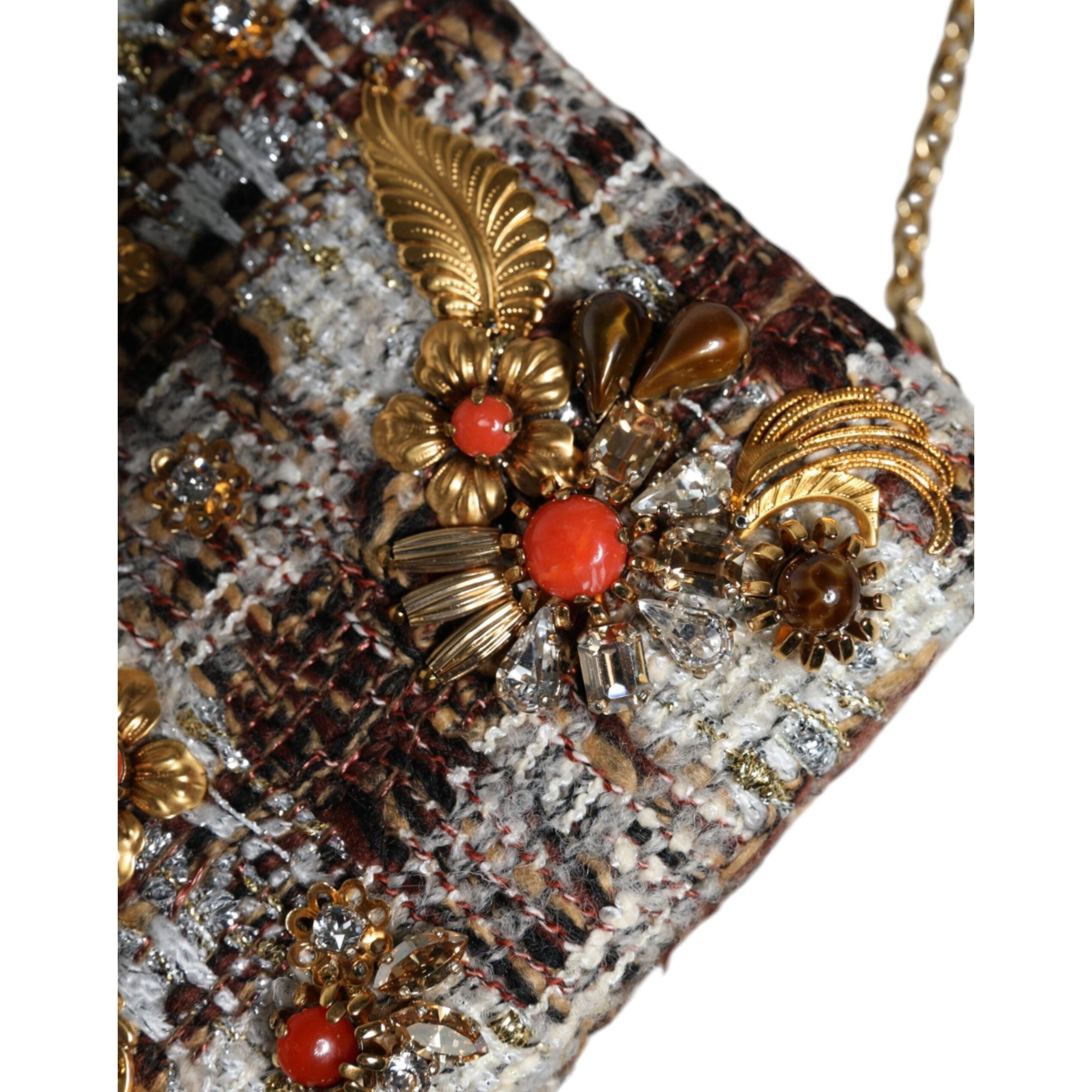 Luxour, Dolce & Gabbana Multicolor Tweed Floral Clutch Crossbody Bag, 
