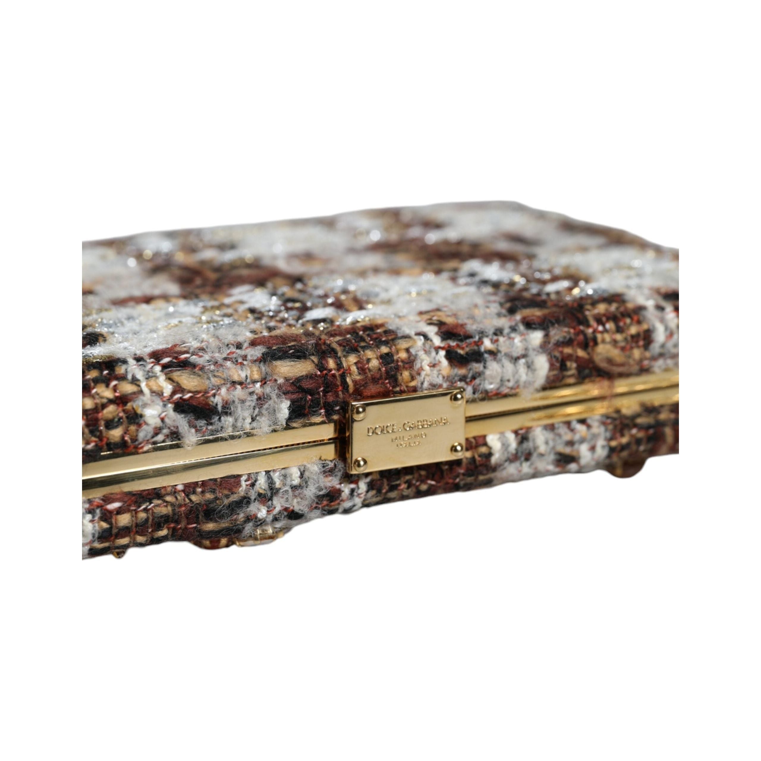 Luxour, Dolce & Gabbana Multicolor Tweed Floral Clutch Crossbody Bag, 