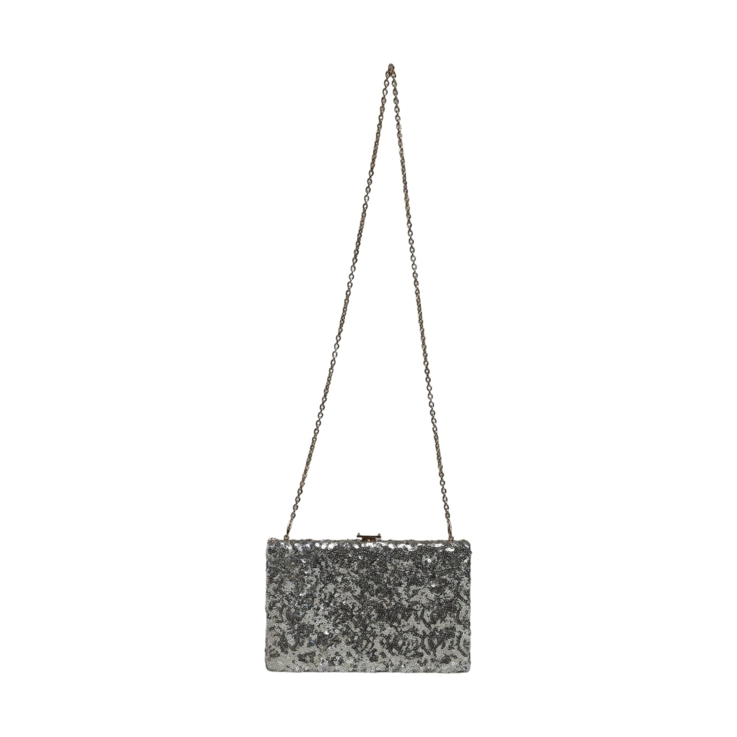 Luxour, Dolce & Gabbana Silver Sequined Clutch Evening Crossbody Bag, 