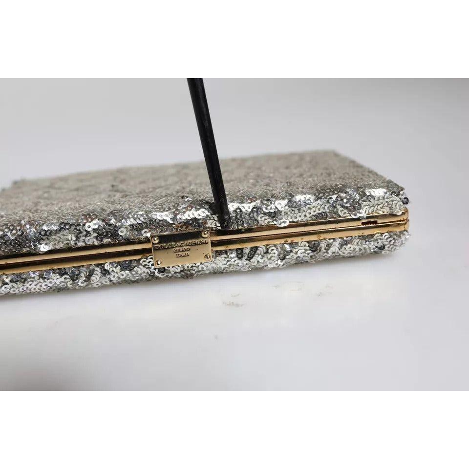 Luxour, Dolce & Gabbana Silver Sequined Clutch Evening Crossbody Bag, 