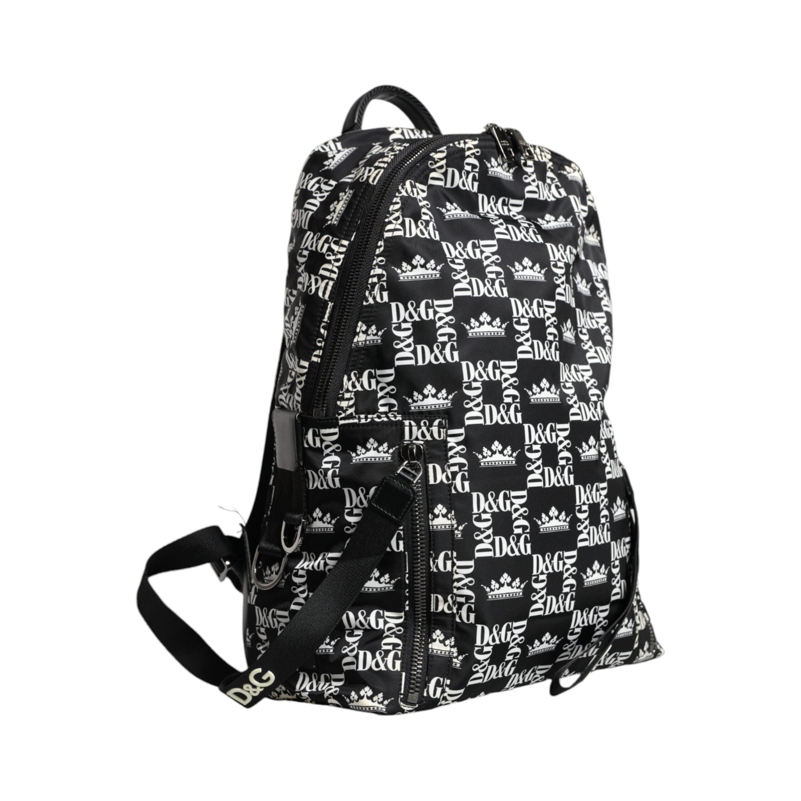 Luxour, Dolce & Gabbana Black White DG Crown Logo Nylon Backpack Bag, 