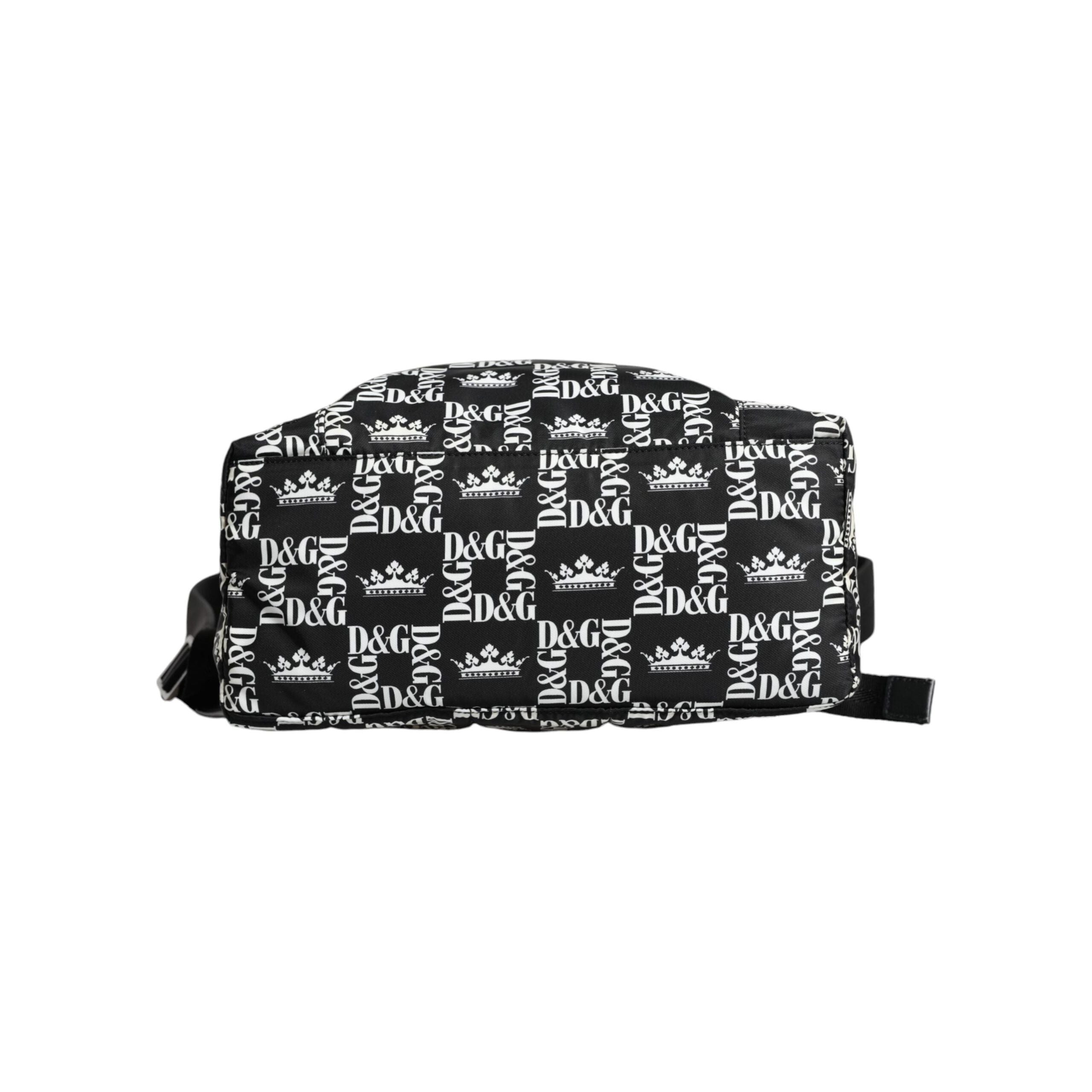 Luxour, Dolce & Gabbana Black White DG Crown Logo Nylon Backpack Bag, 