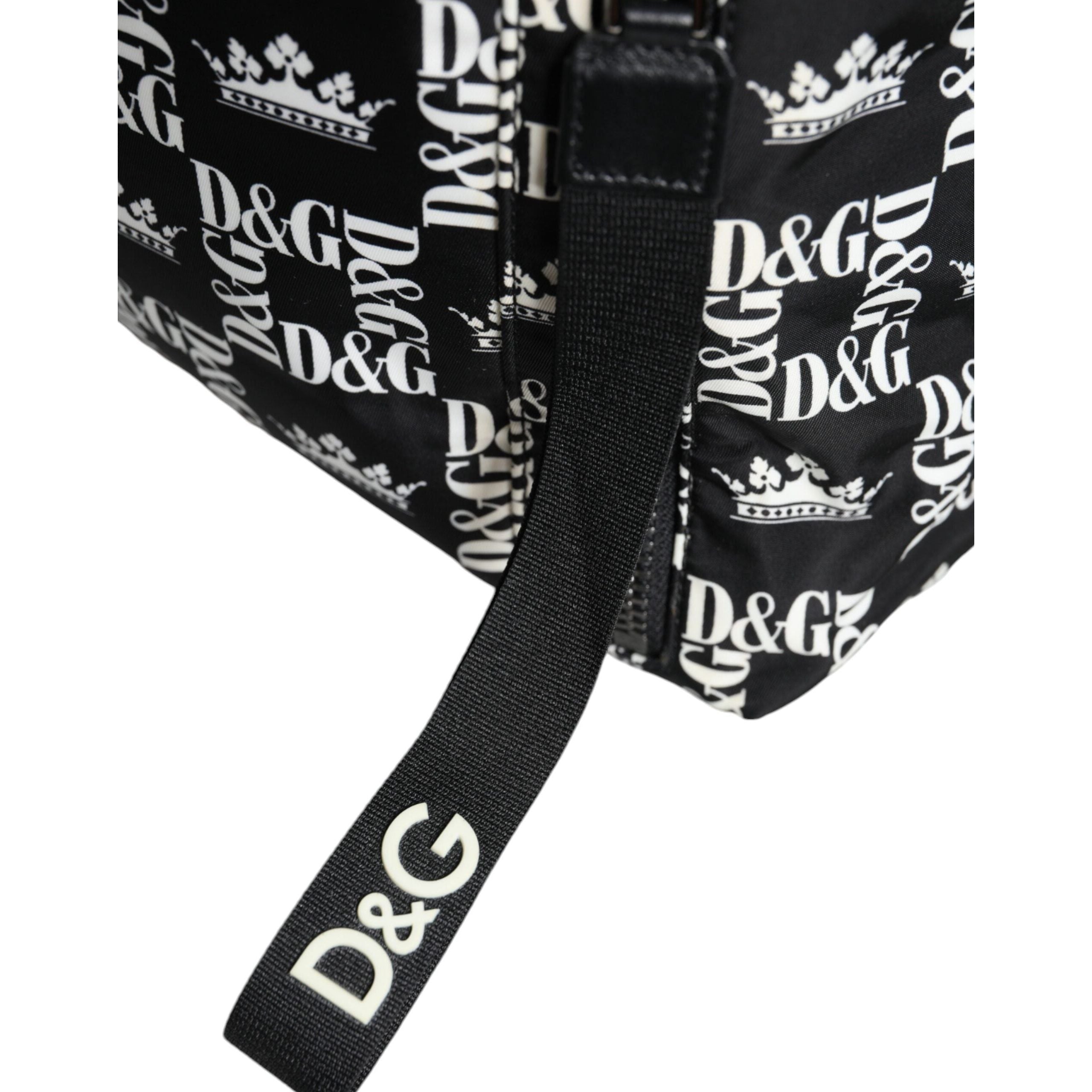 Luxour, Dolce & Gabbana Black White DG Crown Logo Nylon Backpack Bag, 