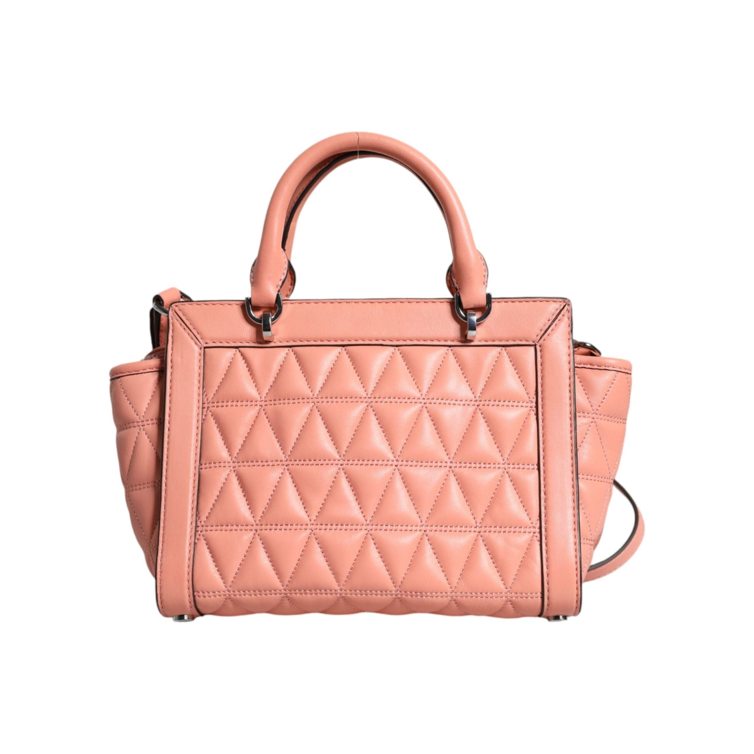 Luxour, Michael Kors Peach Quilted Leather Logo Crossbody VIVIANNE Messenger Bag, 