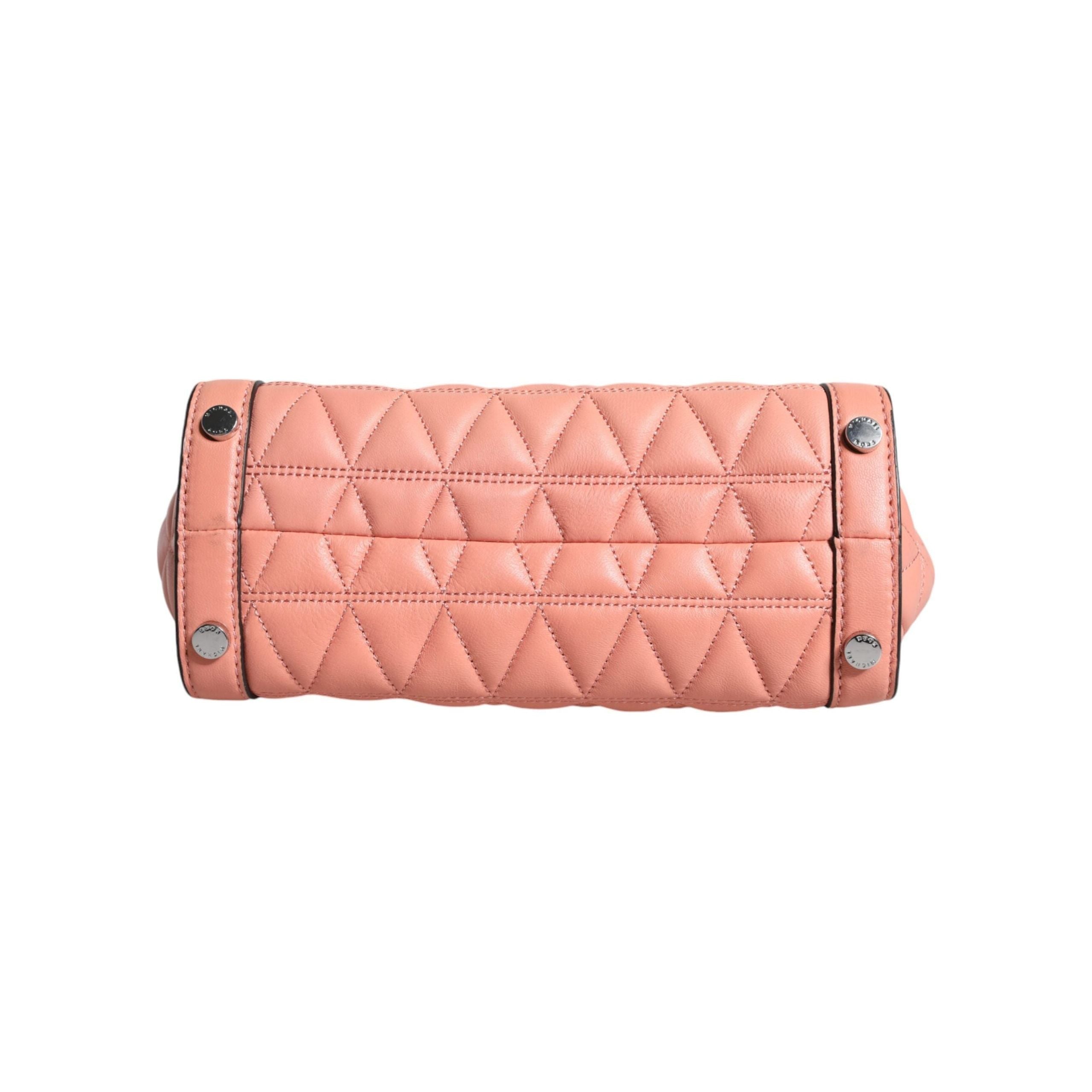 Luxour, Michael Kors Peach Quilted Leather Logo Crossbody VIVIANNE Messenger Bag, 