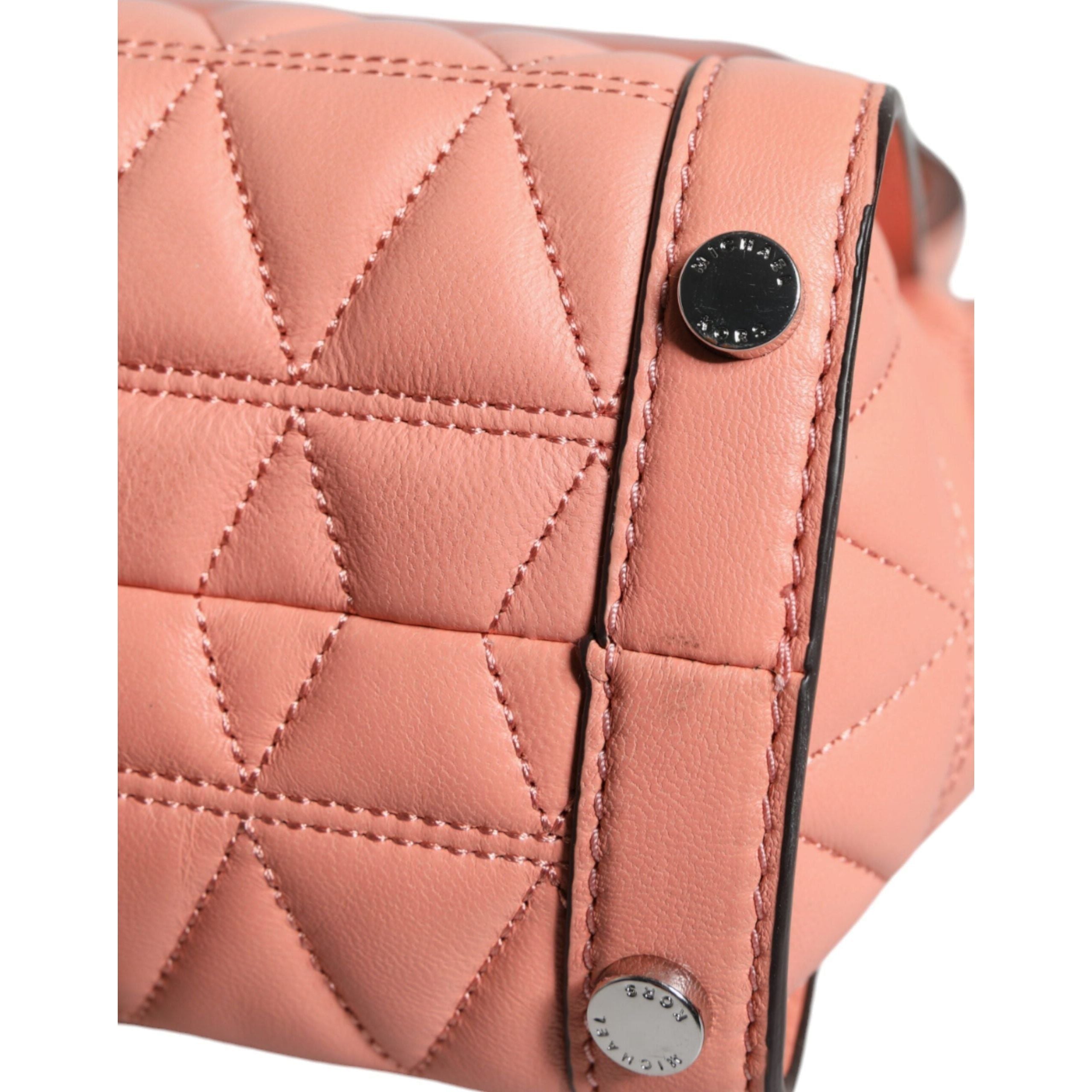 Luxour, Michael Kors Peach Quilted Leather Logo Crossbody VIVIANNE Messenger Bag, 