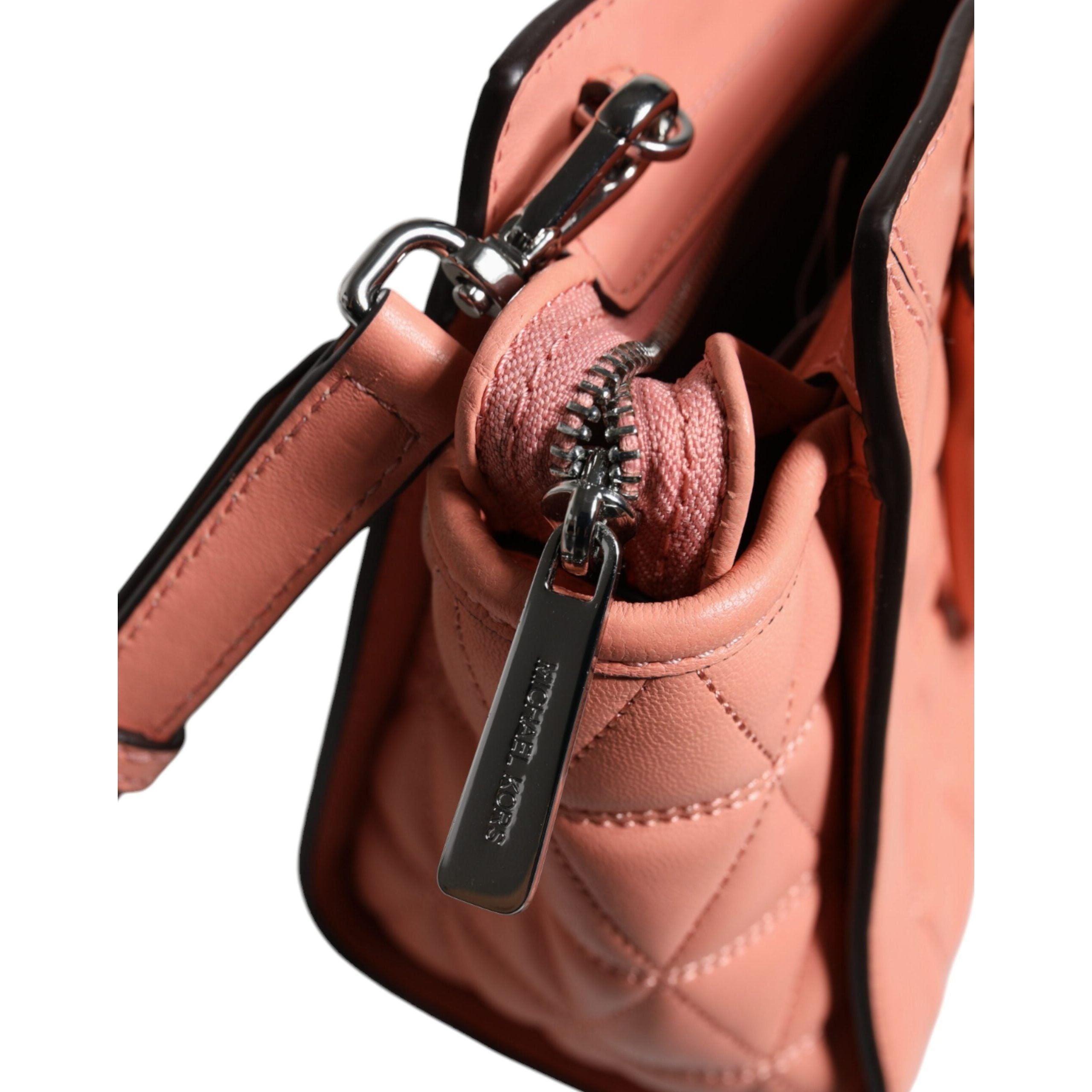 Luxour, Michael Kors Peach Quilted Leather Logo Crossbody VIVIANNE Messenger Bag, 