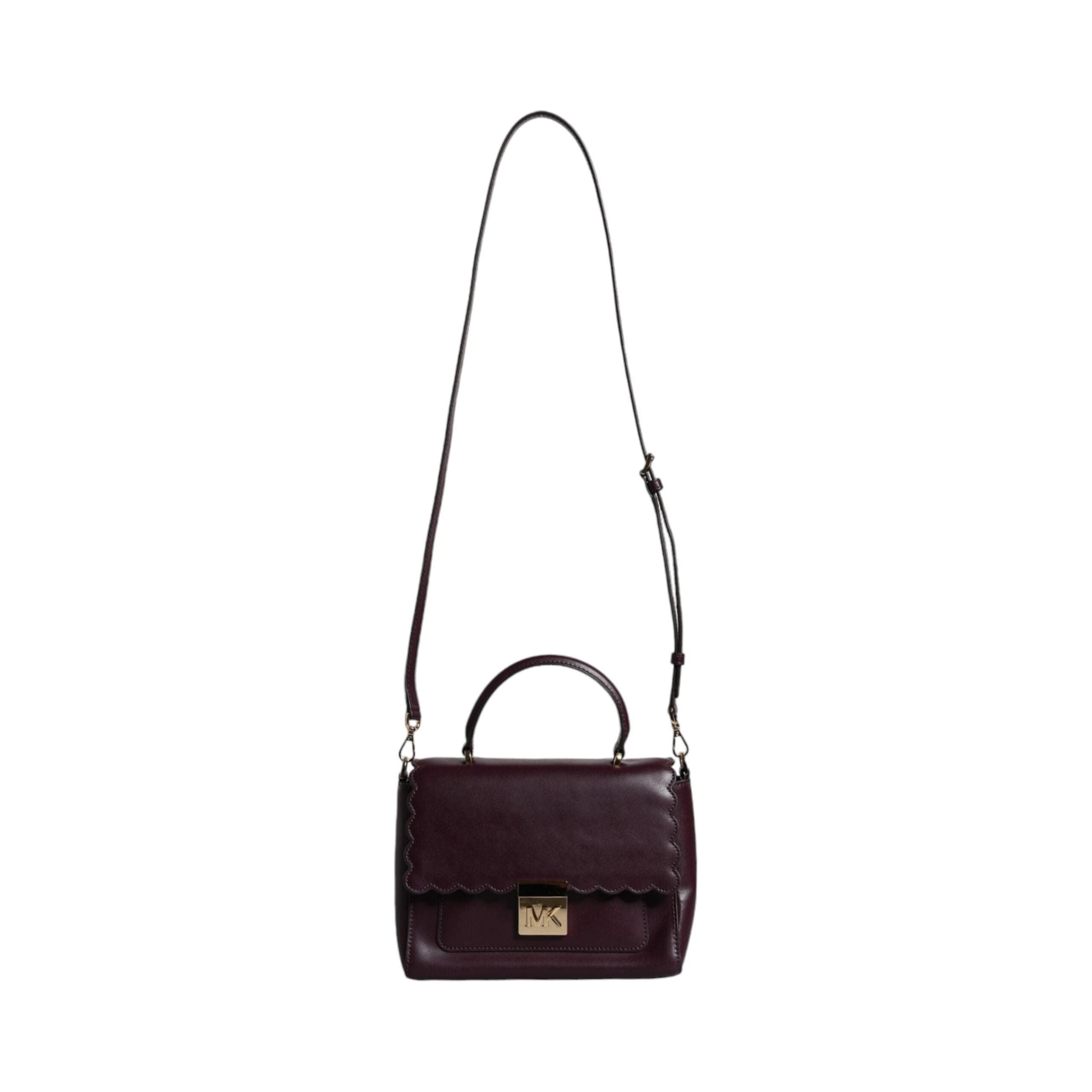 Luxour, Michael Kors Purple Leather Logo Plaque Crossbody MINDY Satchel Bag, 