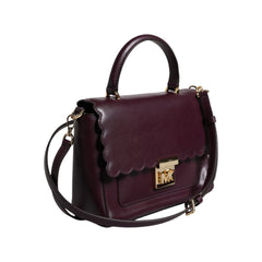 Luxour, Michael Kors Purple Leather Logo Plaque Crossbody MINDY Satchel Bag, 