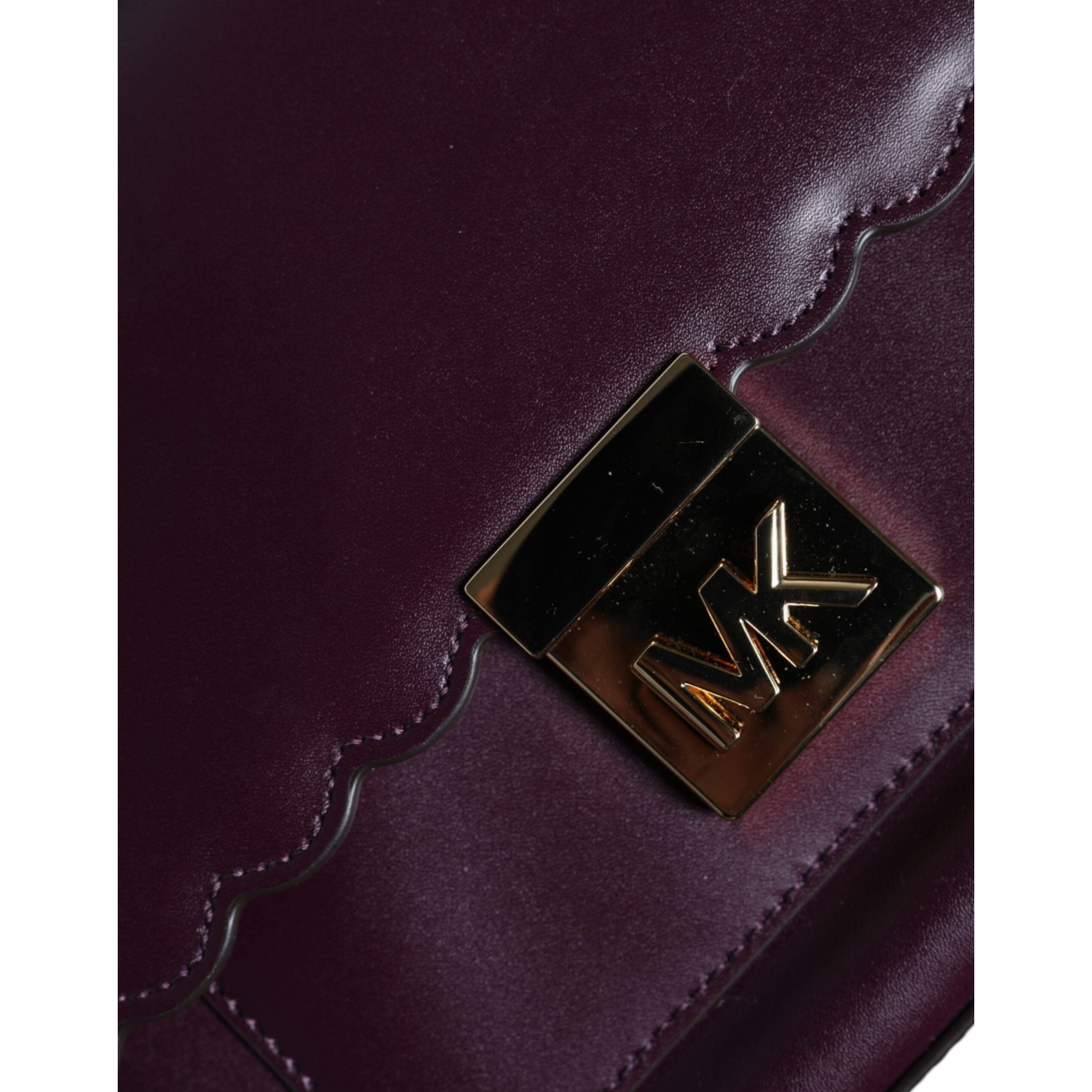 Luxour, Michael Kors Purple Leather Logo Plaque Crossbody MINDY Satchel Bag, 