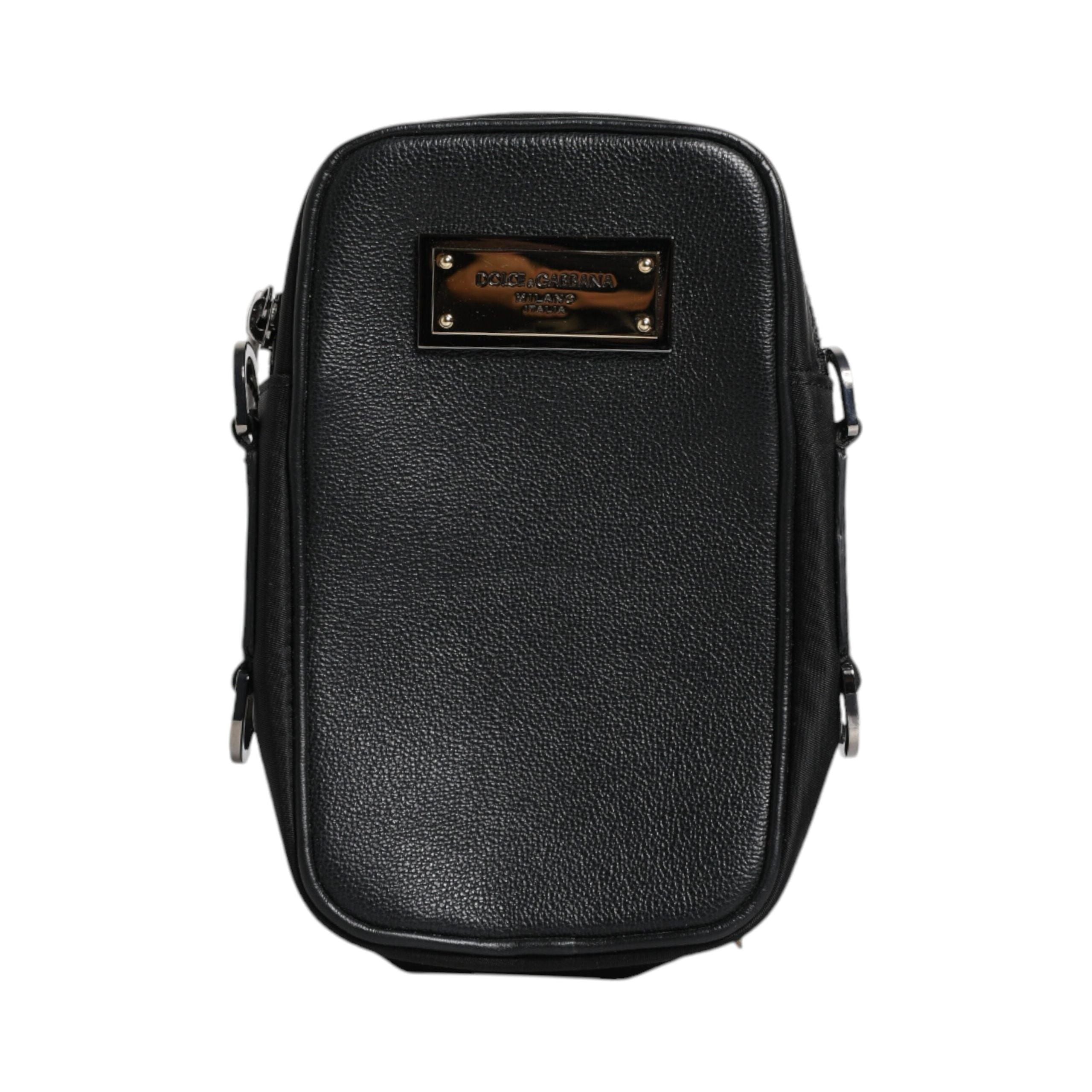 Luxour, Dolce & Gabbana Black Grain Leather Logo Plaque Clutch Bag, 