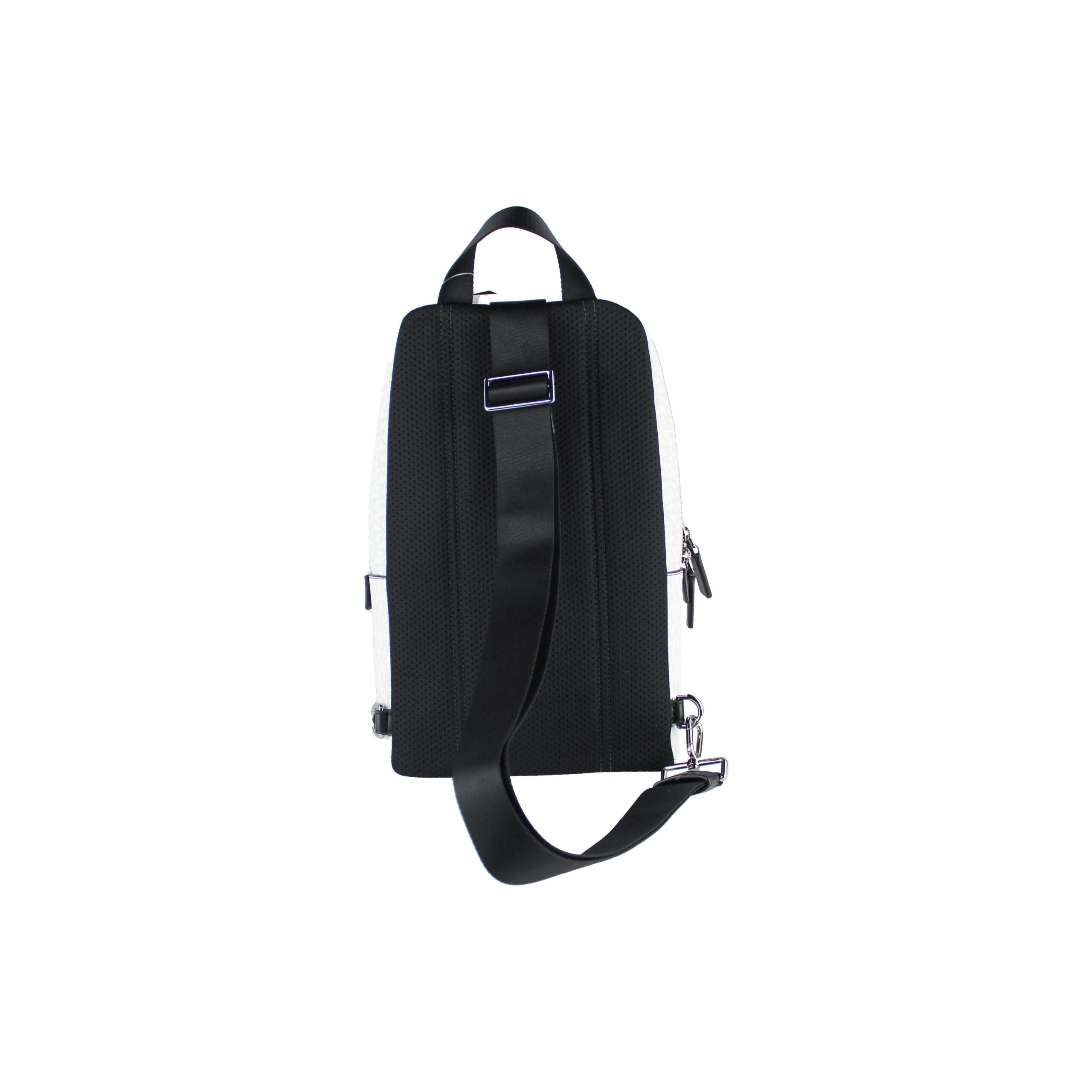 Luxour, Michael Kors Cooper Medium White Signature PVC Sling Backpack, 