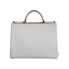 Luxour, Dolce & Gabbana White Leather Logo Top Handle Tote Crossbody Bag, 