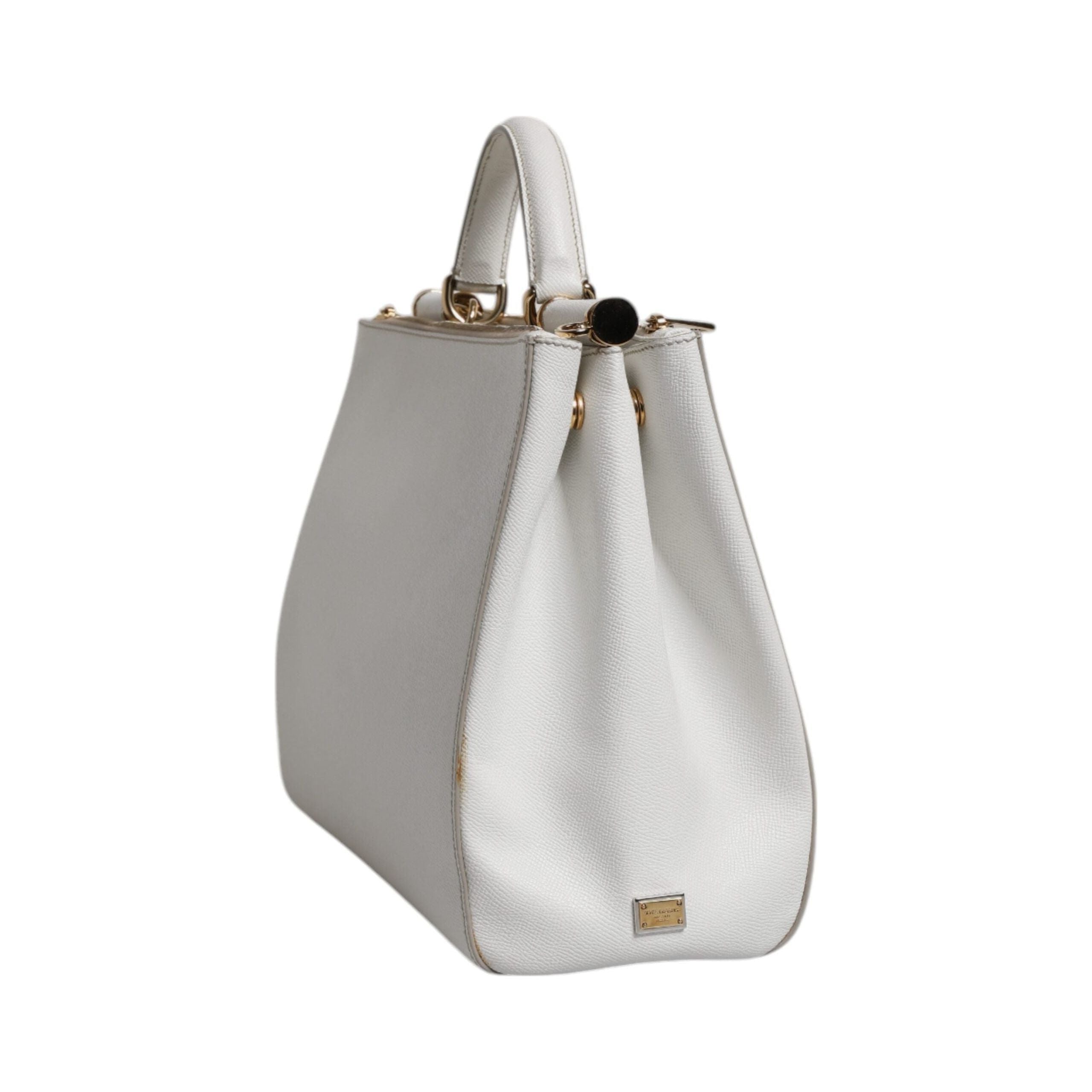 Luxour, Dolce & Gabbana White Leather Logo Top Handle Tote Crossbody Bag, 
