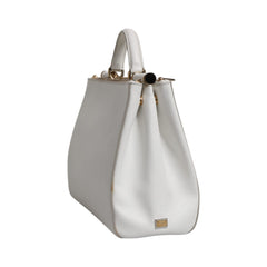 Luxour, Dolce & Gabbana White Leather Logo Top Handle Tote Crossbody Bag, 
