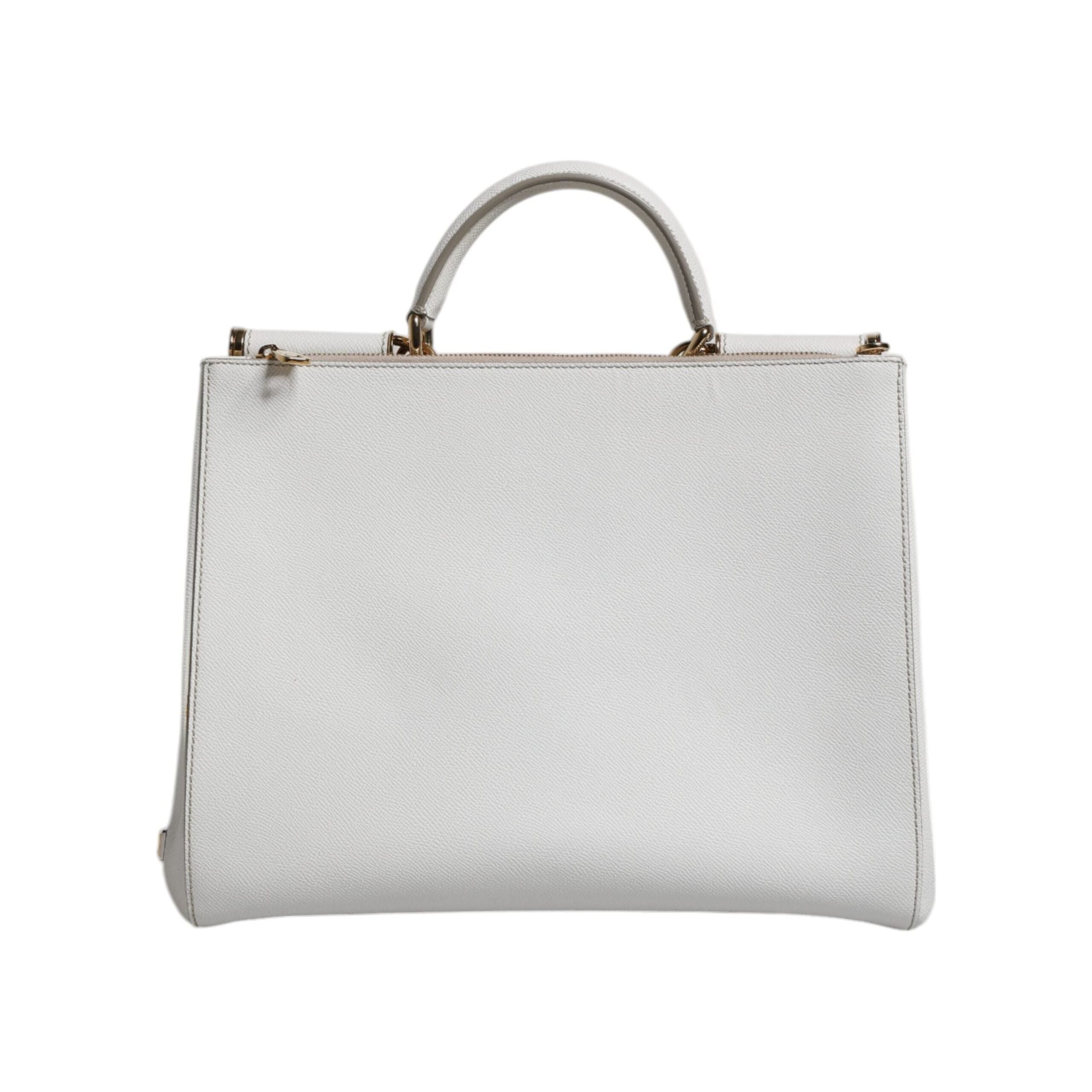Luxour, Dolce & Gabbana White Leather Logo Top Handle Tote Crossbody Bag, 