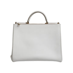 Luxour, Dolce & Gabbana White Leather Logo Top Handle Tote Crossbody Bag, 