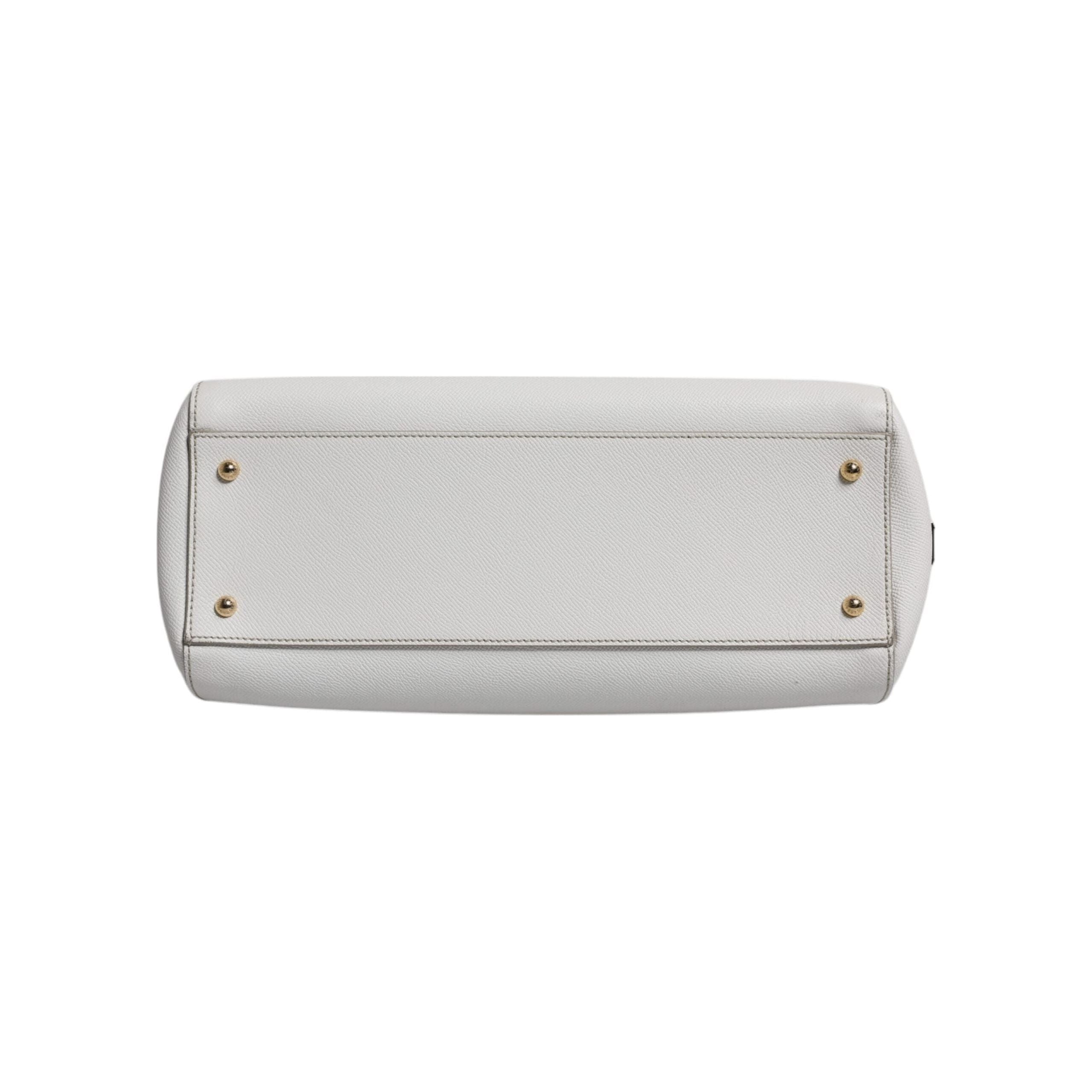 Luxour, Dolce & Gabbana White Leather Logo Top Handle Tote Crossbody Bag, 