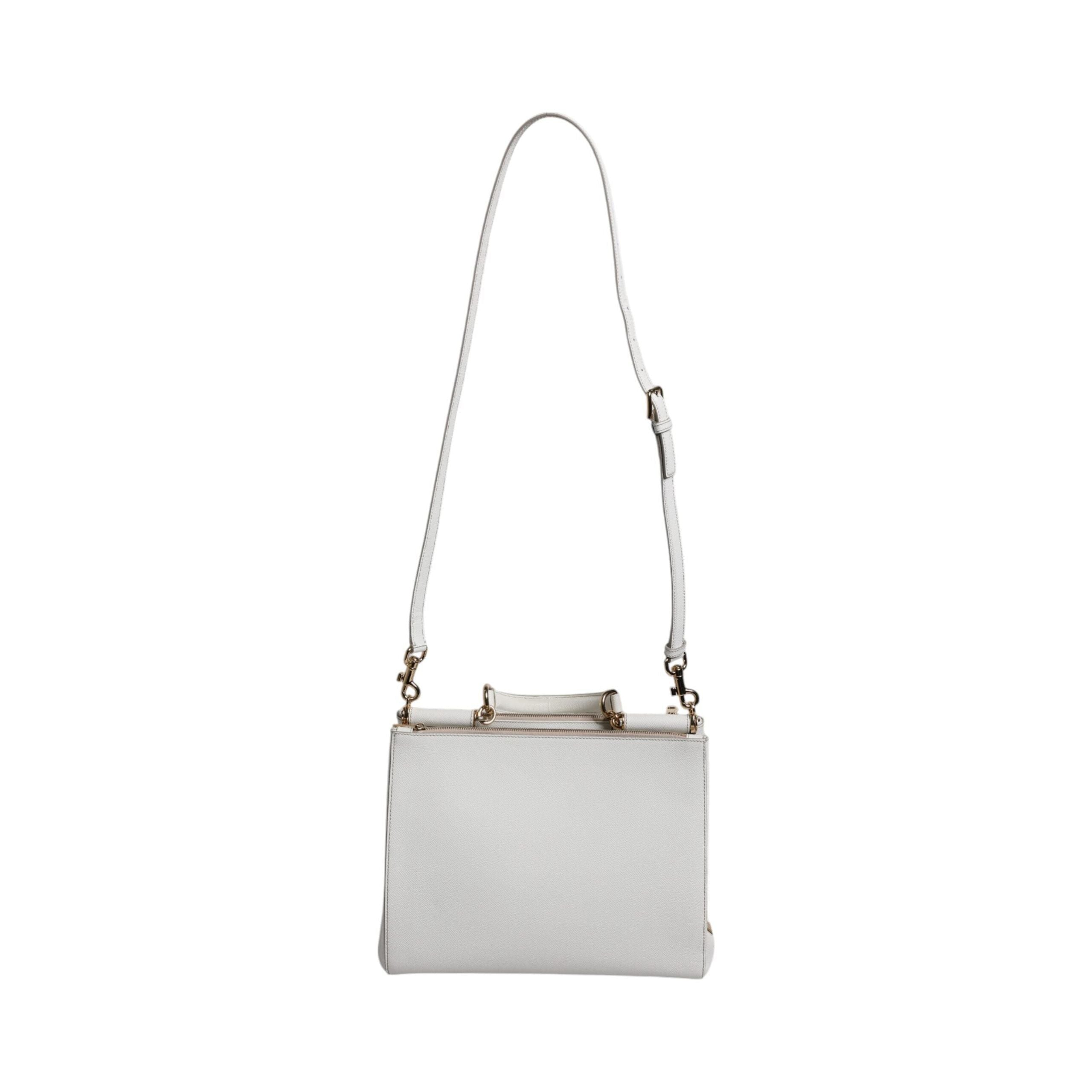 Luxour, Dolce & Gabbana White Leather Logo Top Handle Tote Crossbody Bag, 
