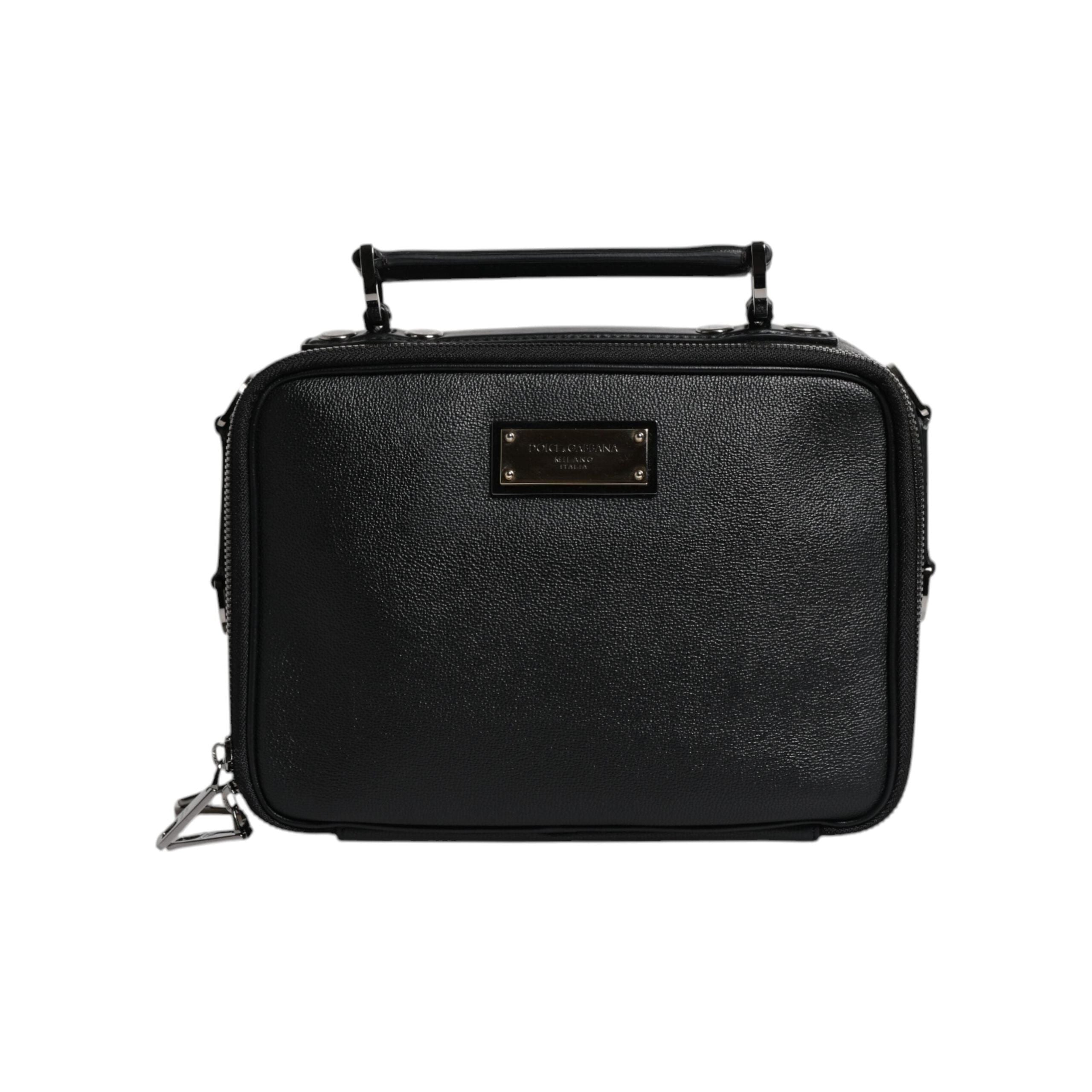 Luxour, Dolce & Gabbana Black Nylon Leather Logo Top Handle Crossbody Bag, 