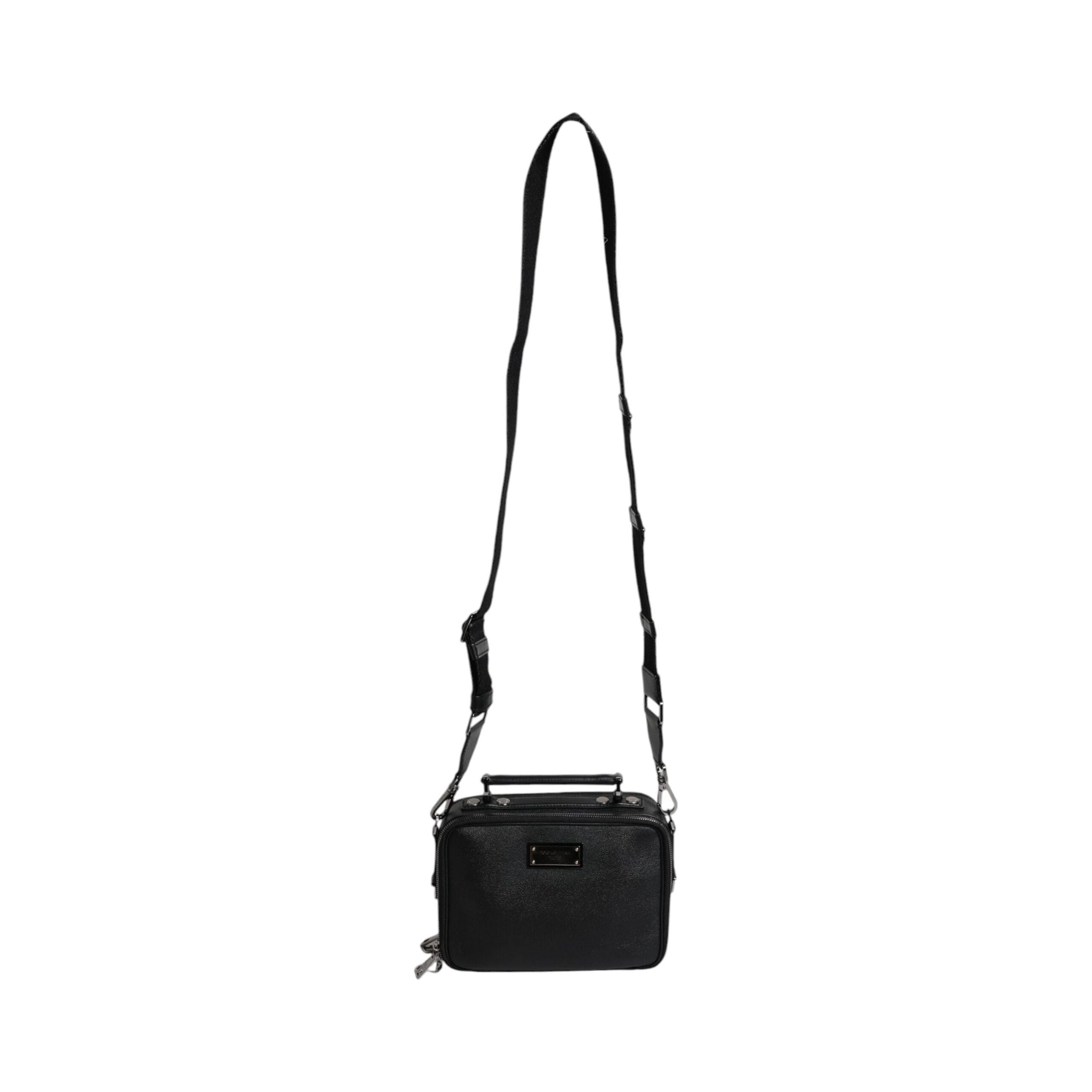 Luxour, Dolce & Gabbana Black Nylon Leather Logo Top Handle Crossbody Bag, 