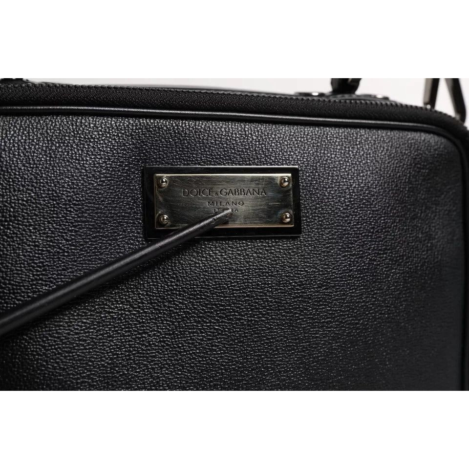 Luxour, Dolce & Gabbana Black Nylon Leather Logo Top Handle Crossbody Bag, 